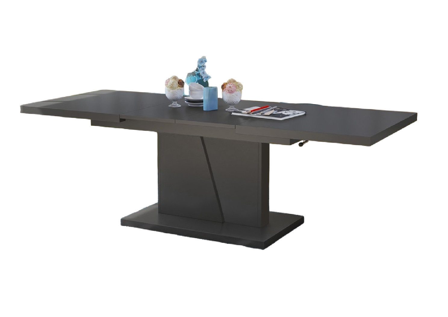 Mazzoni Couchtisch Grand Noir Anthrazit matt Grau höhenverstellbar ausziehbar 120 bis 180, Funktionstisch, Wohnzimmertisch, Tisch, Esstisch, Sofatisch