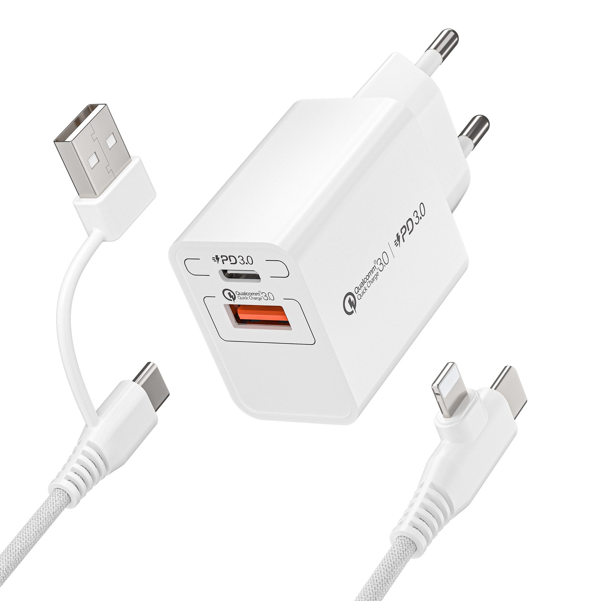 neue dawn 20W USB C Schnell Ladegerät für iPhone Air 17 16 15 14 13 12 11 Serie USB-Ladegerät (1-tlg, 1* 20W Ladegerät + 1*4in1 Ladekabel, für iPad Air 2025 iPad Pro 2024 iPad mini Serie, MacBook Neo)