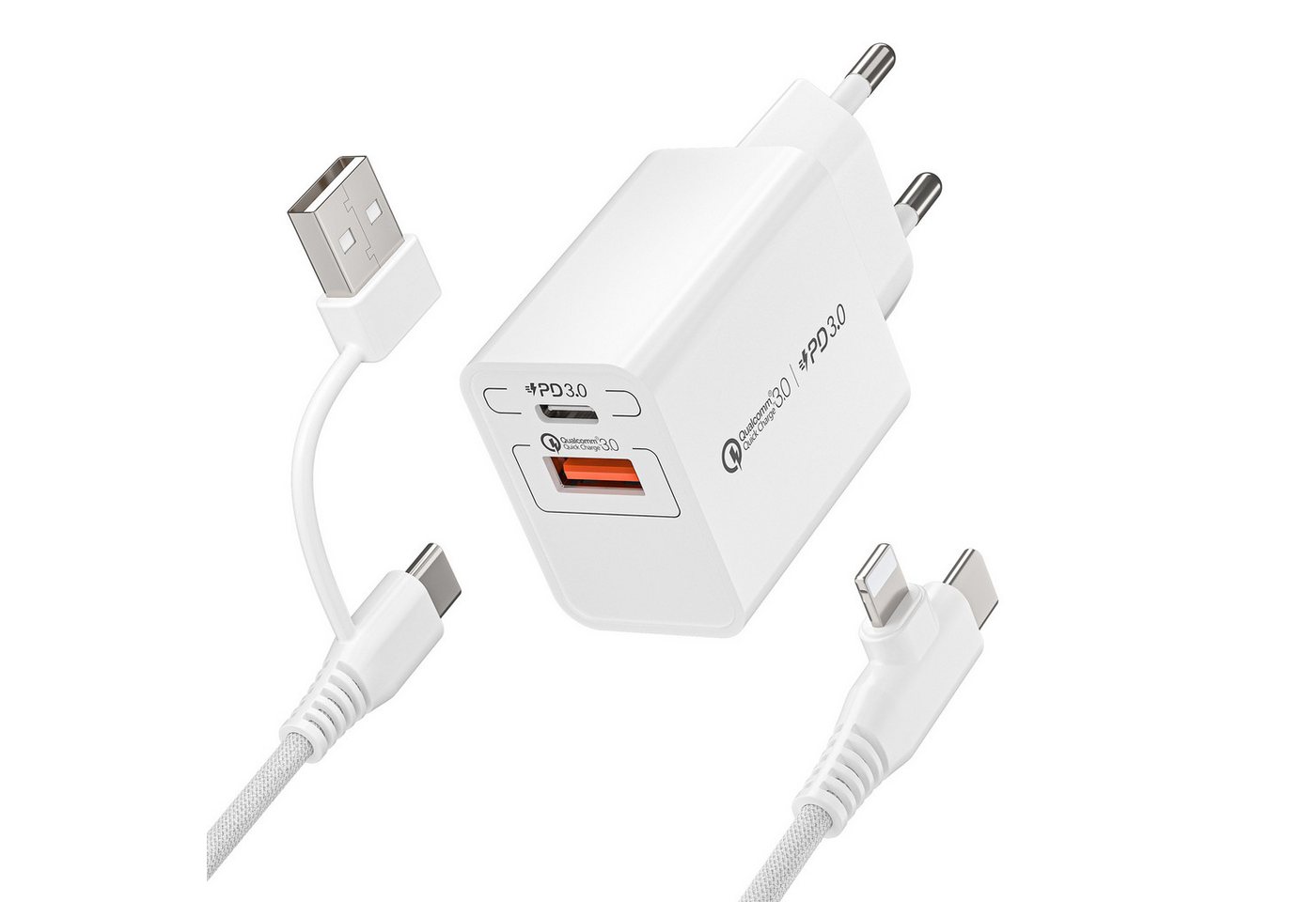 neue dawn 20W USB C Schnell Ladegerät für iPhone Air 17 16 15 14 13 12 11 Serie USB-Ladegerät (1-tlg, 1* 20W Ladegerät + 1*4in1 Ladekabel, für iPad Air 2025 iPad Pro 2024 iPad mini Serie, MacBook Neo)