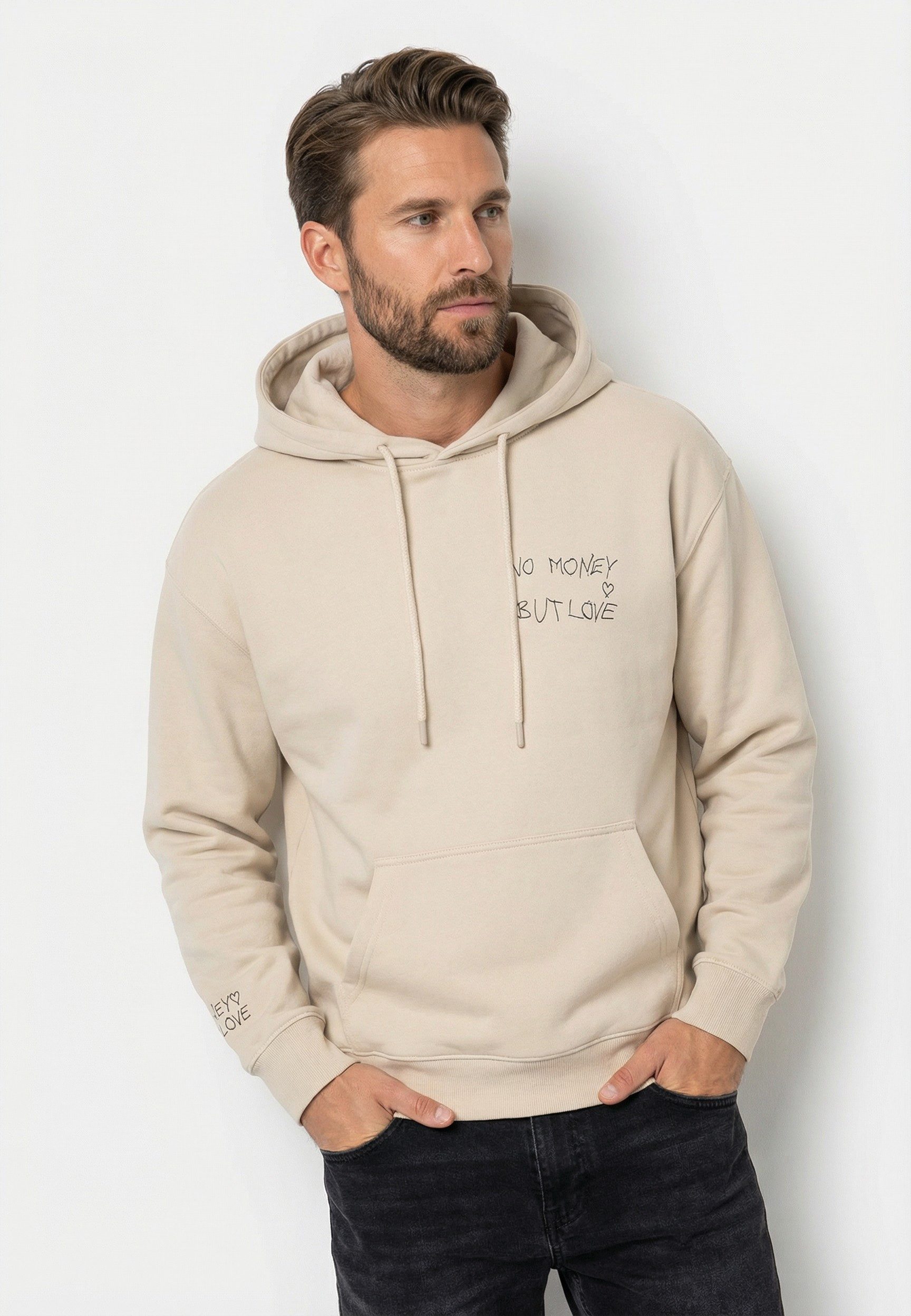 SUBLEVEL Hoodie Herren Kapuzenpullover mit Stickerei Sweater, Kapuzensweatshirt mit Kängurutasche und Kapuze, Oversized