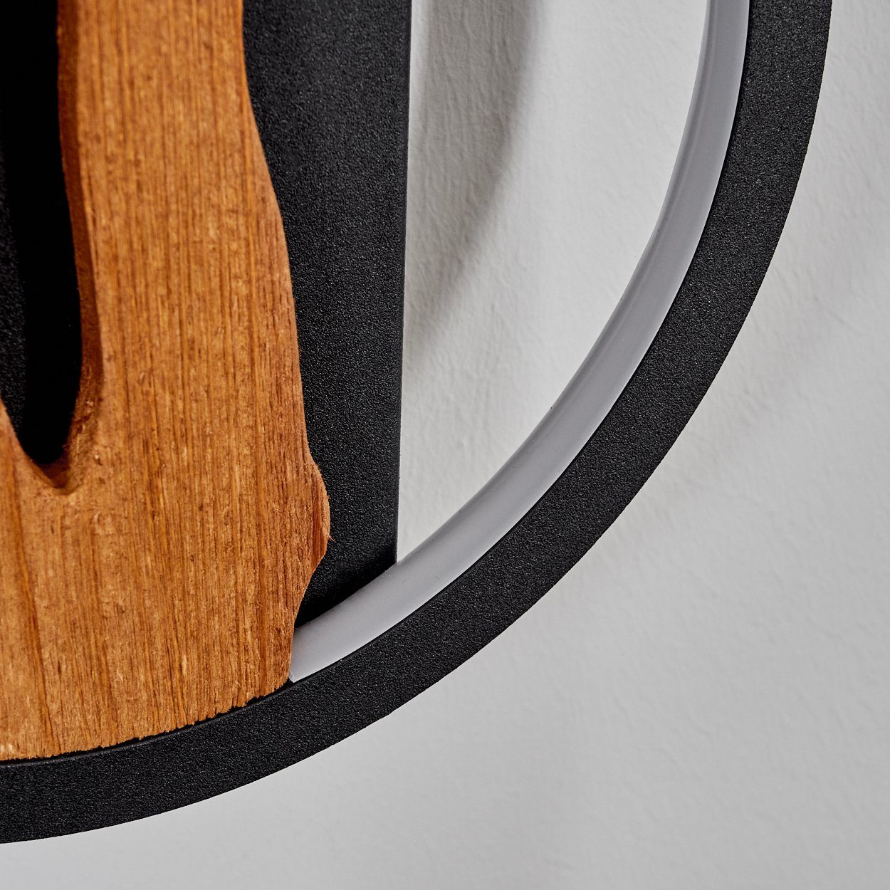 hofstein Wandleuchte dimmbare Wandlampe aus Metall/Holz in Schwarz/Natur, LED fest integriert, Leuchte mit Schirm(22cm), dimmbar ü. Lichtschalter, 1700 Lumen, 12 W