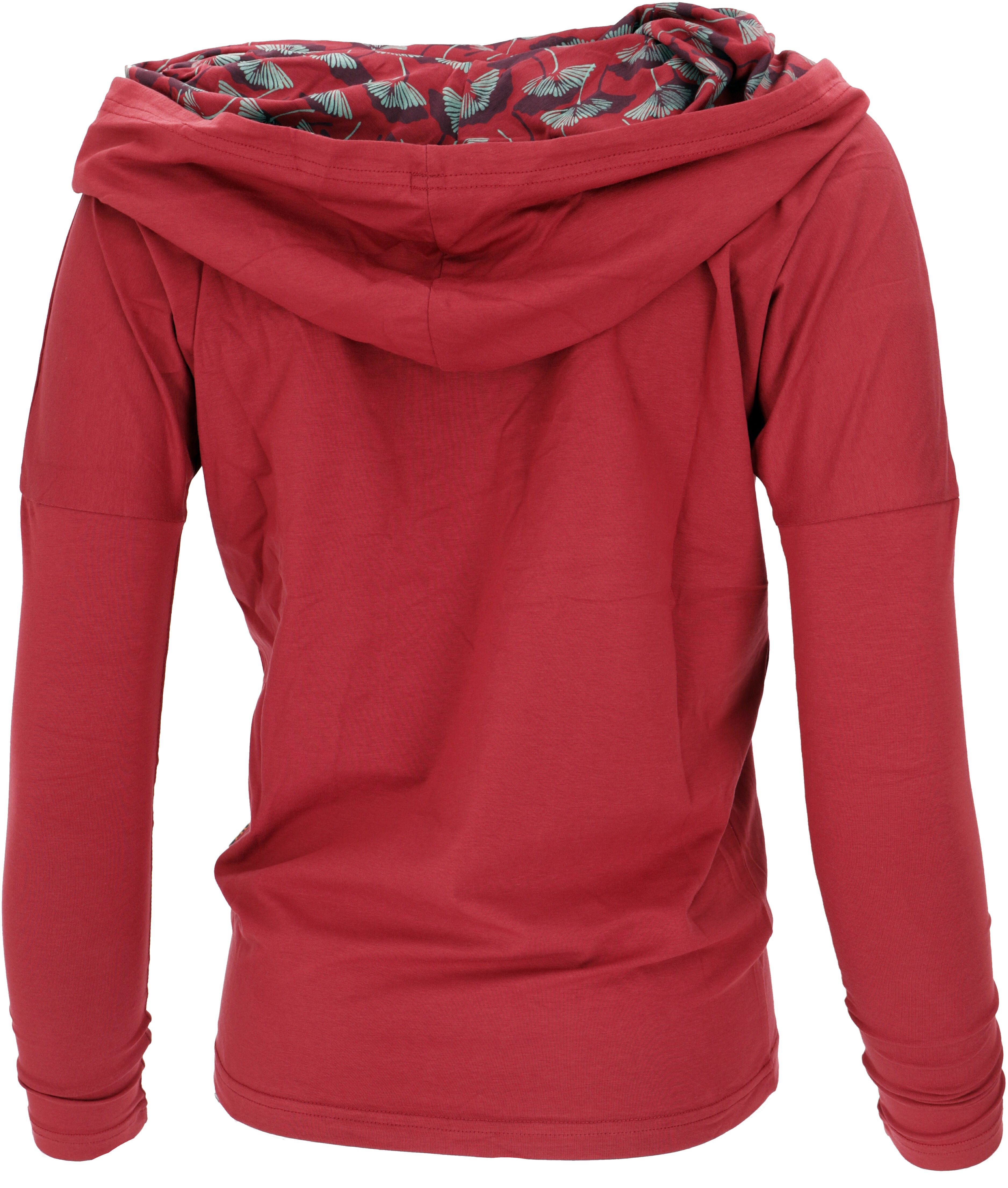 Guru-Shop Longsleeve alternative Boho.. Bio-Baumwolle, Longshirt aus Lockeres Bekleidung rot