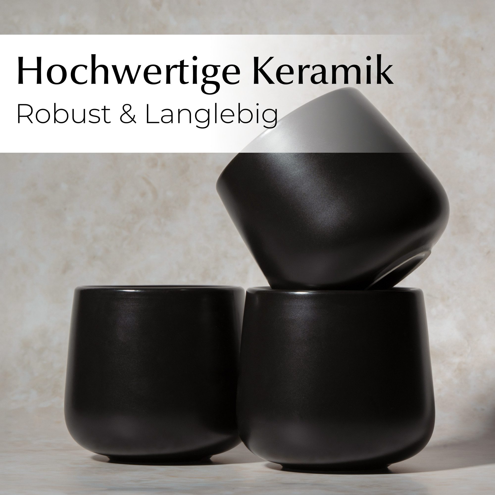 MiaMio Tasse Nami Kaffeebecher Schwarz, 4-tlg., Keramik, ohne Henkel, 250 ml – Bild 5 von 5