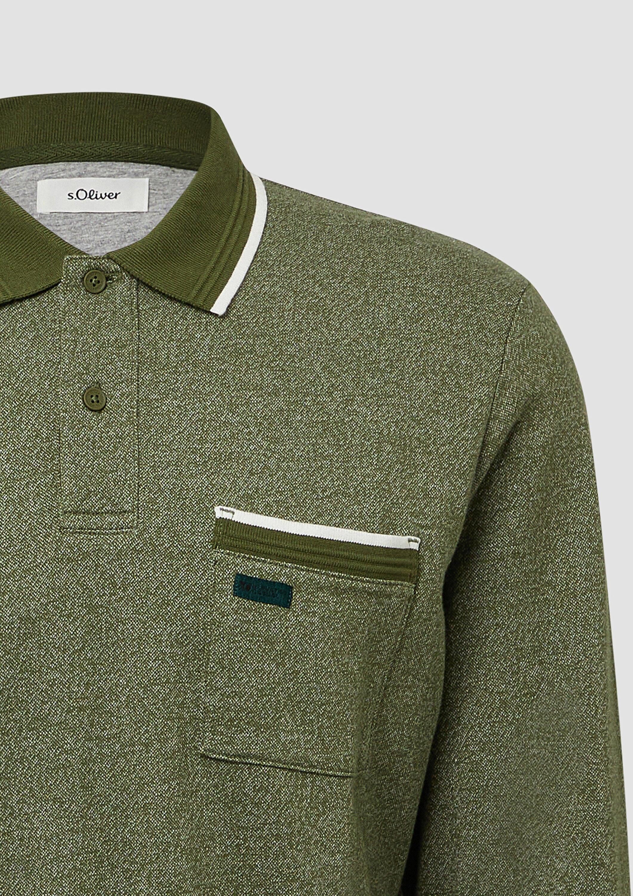 s.Oliver Langarmshirt Polo-Shirt Langarm-Polo mit Bündchen in Melange-Optik