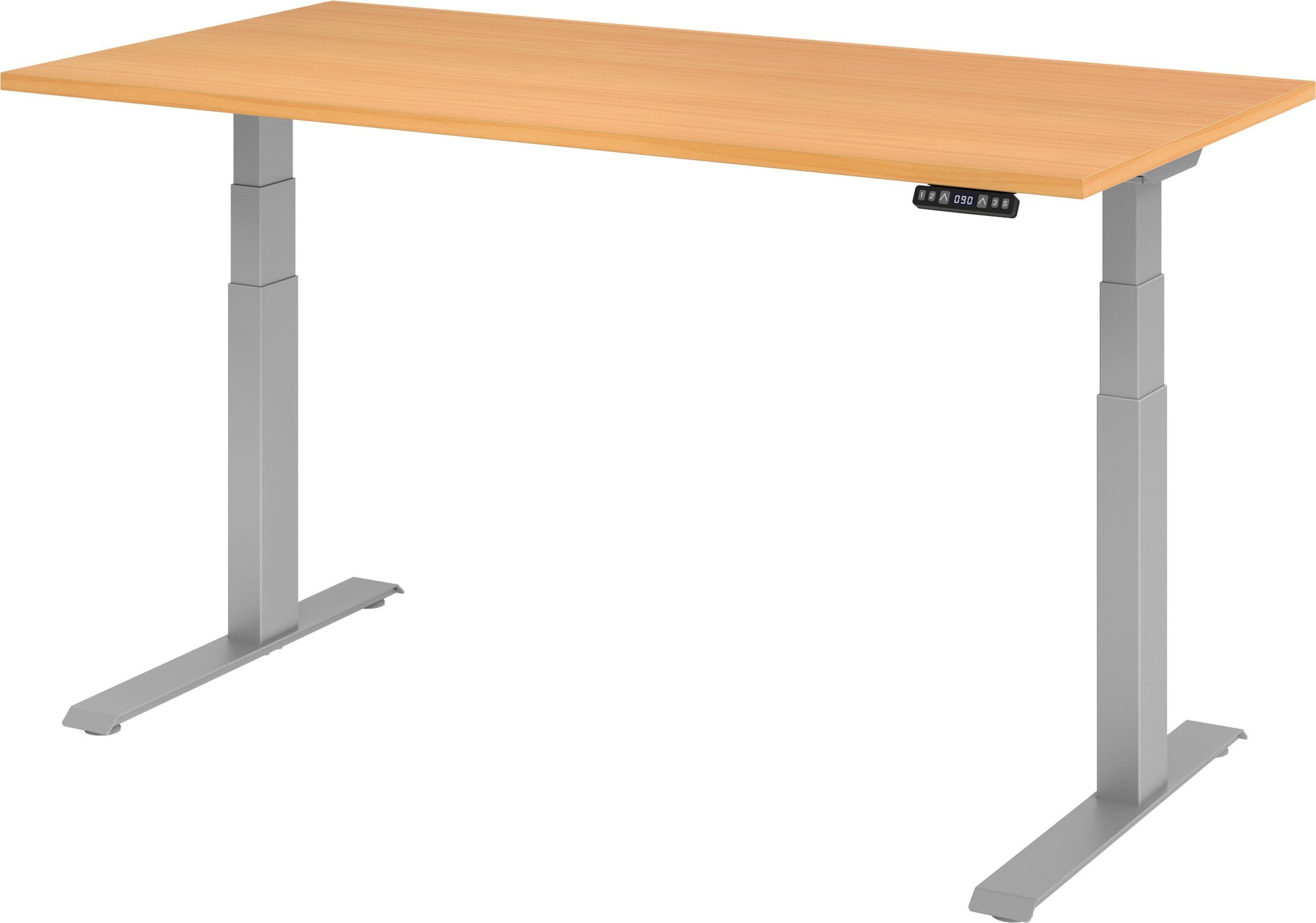 bümö Schreibtisch Schreibtisch elektrisch XDKB, Rechteck: 160 x 80 cm - Dekor: Buche - Gestell: Silber Silber | Buche