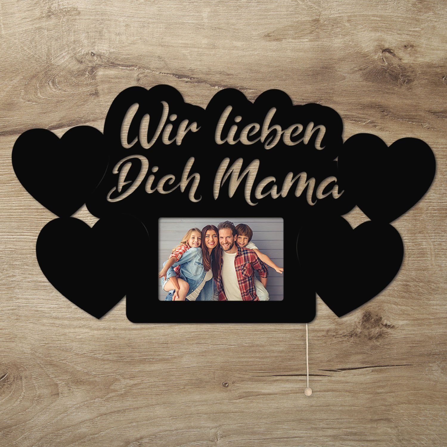 Namofactur LED-Bilderrahmen Geschenk Mama Fotorahmen aus Holz I Muttertag I Geburtstag, für 1 Изображения, beleuchteter Herz Foto Rahmen, Wir lieben Dich Mama