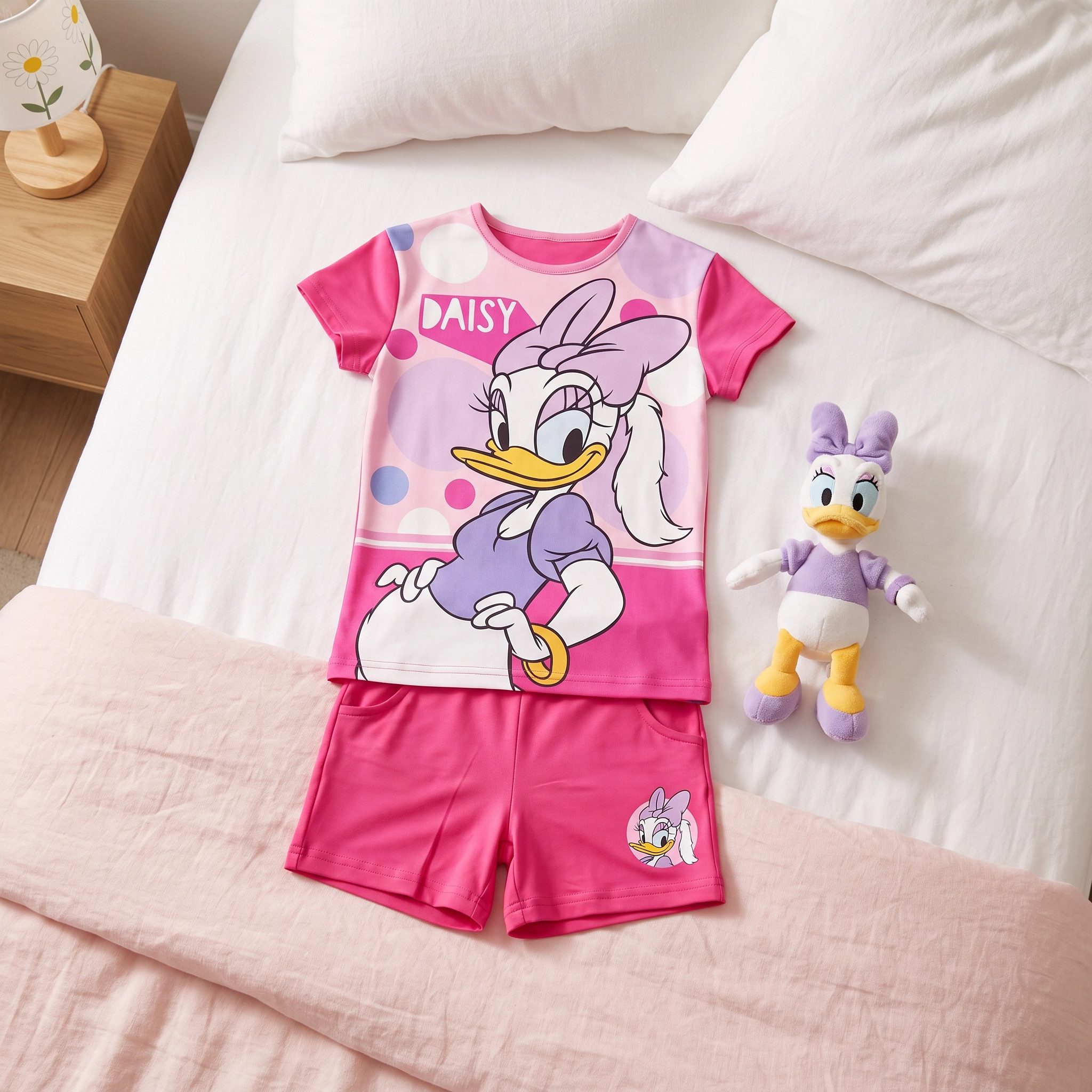 Disney Schlafanzug Disney Daisy Duck Kinder Mädchen Sommerset Shorts plus T-Shirt 110-12 100% Baumwolle