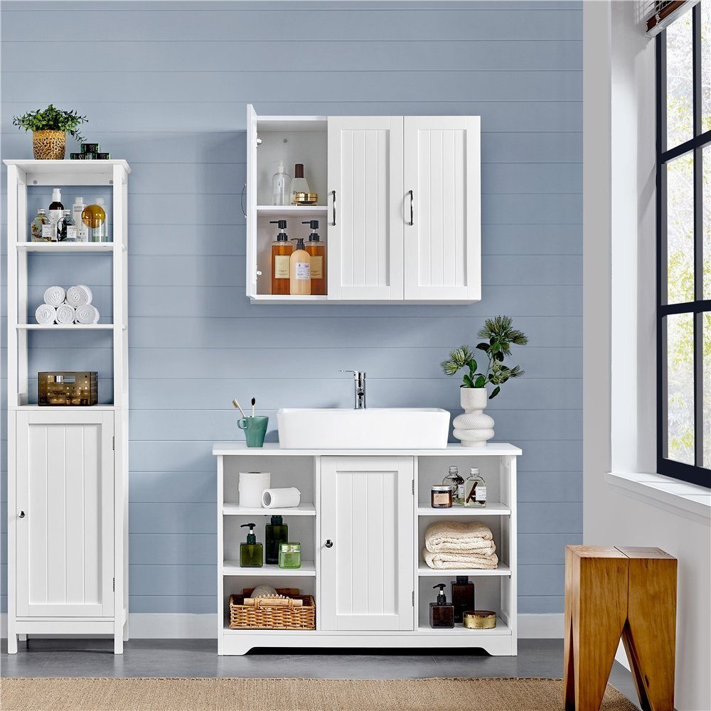 Yaheetech Hängeschrank Wandschrank Badkommode Badschrank Küchenschrank mit Höhenverstellbarem Einlegeboden, 3 Türen