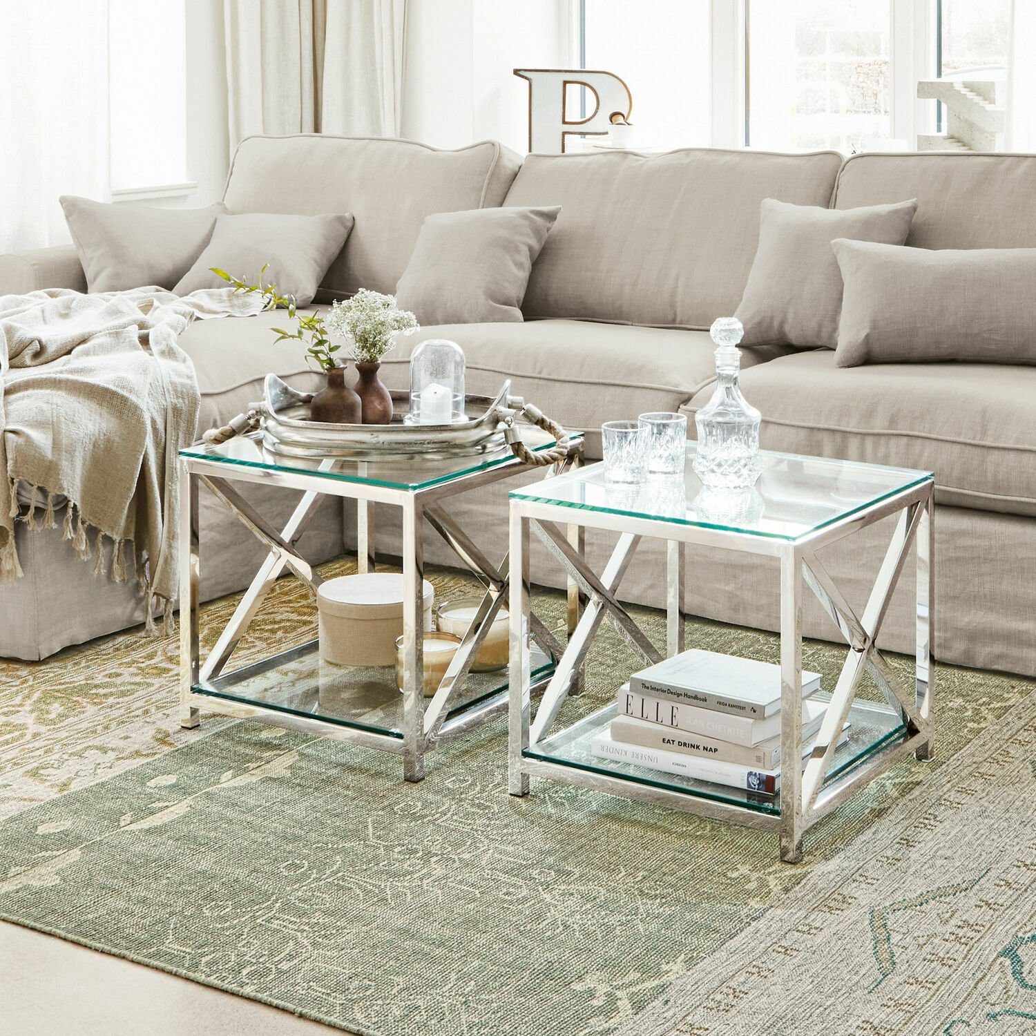 Mirabeau Beistelltisch puristischer Beistelltisch Stamford Edelstahl & Glas günstig online kaufen