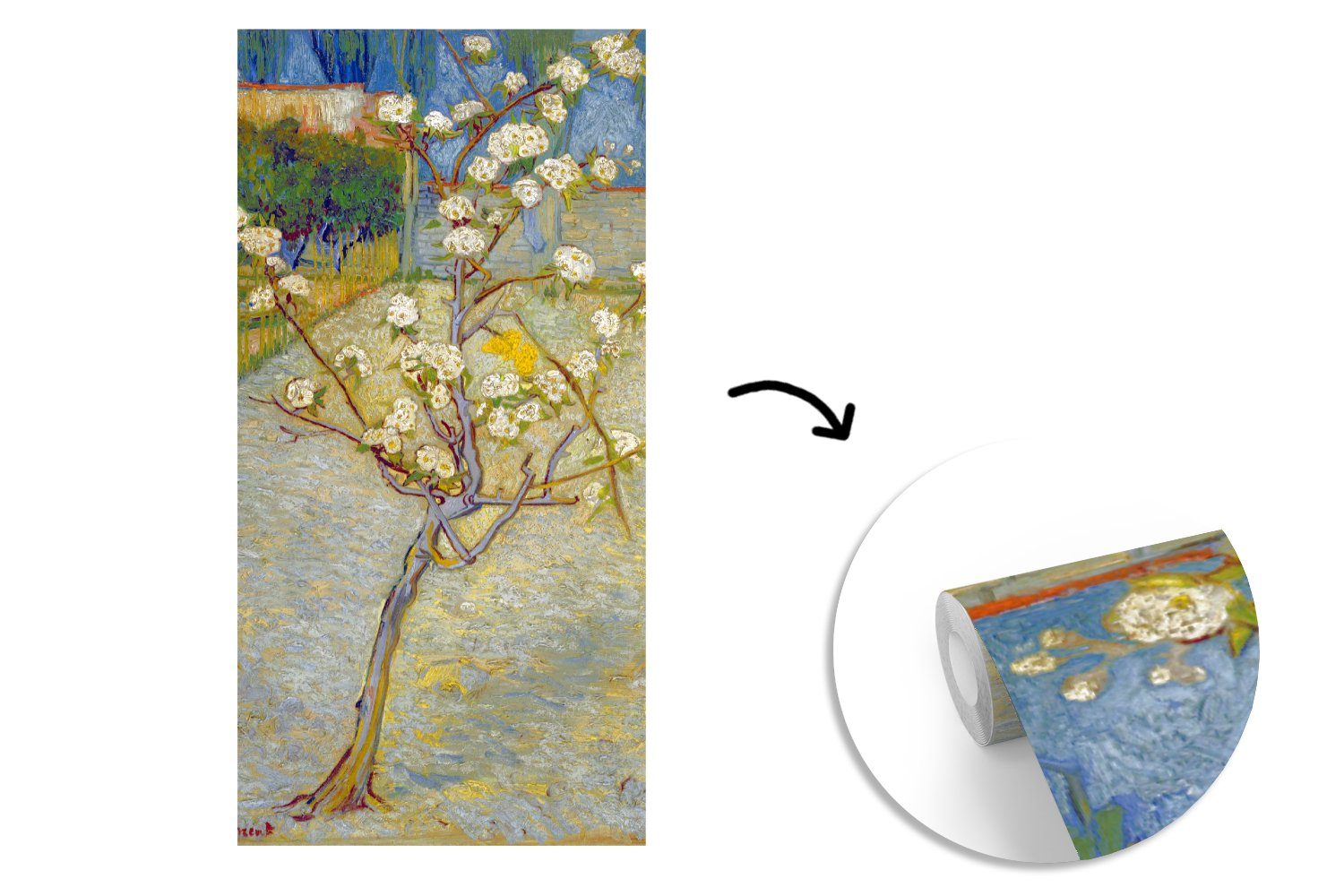 Birnbaum (2 van MuchoWow Blühender Fototapete Fototapete Wohnzimmer - Küche, Vliestapete Matt, Schlafzimmer St), Gogh, bedruckt, Vincent für