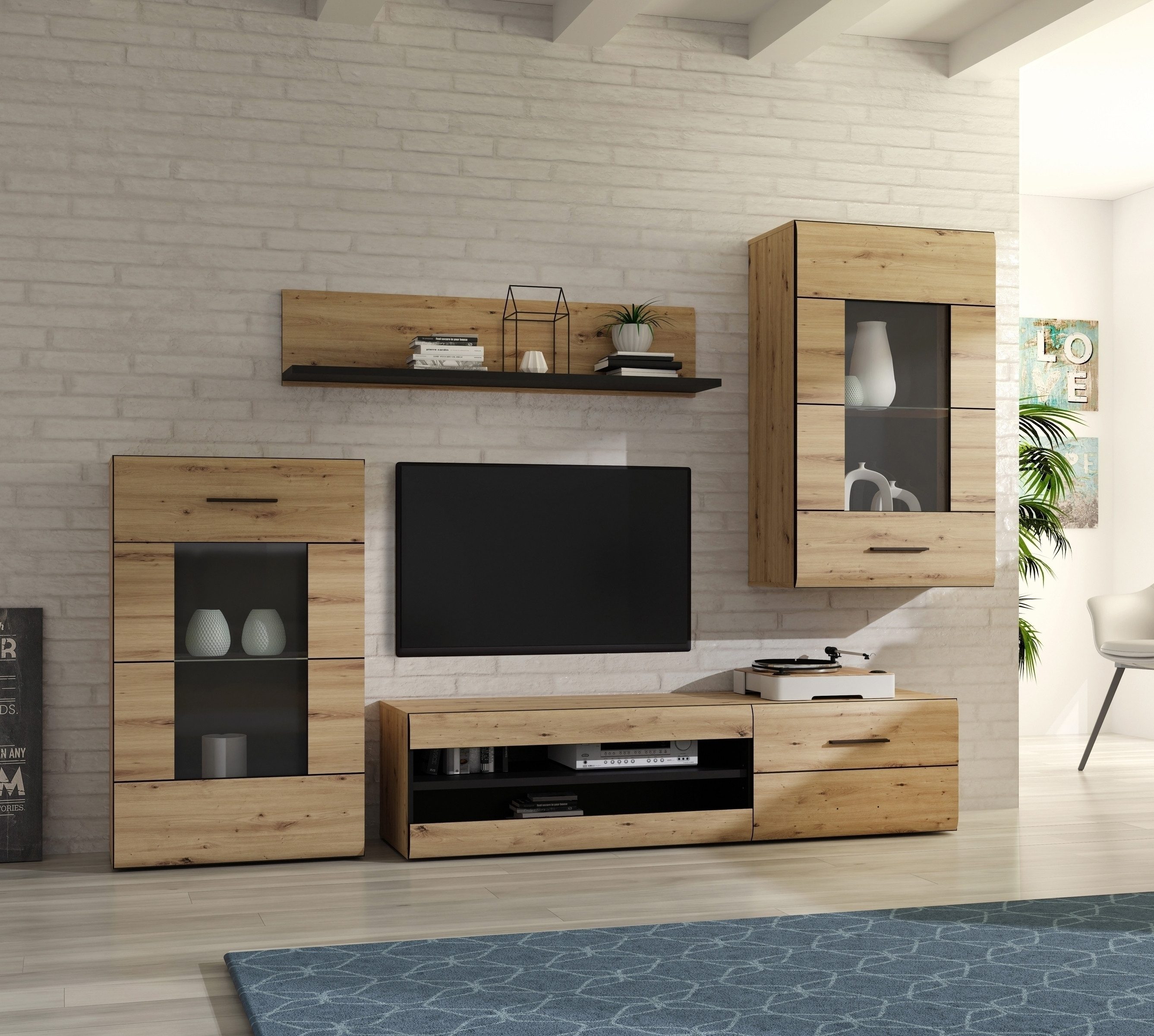 FORTE Wohnwand in braun,schwarz - 238,2x168,4x41,1cm (BxHxT)