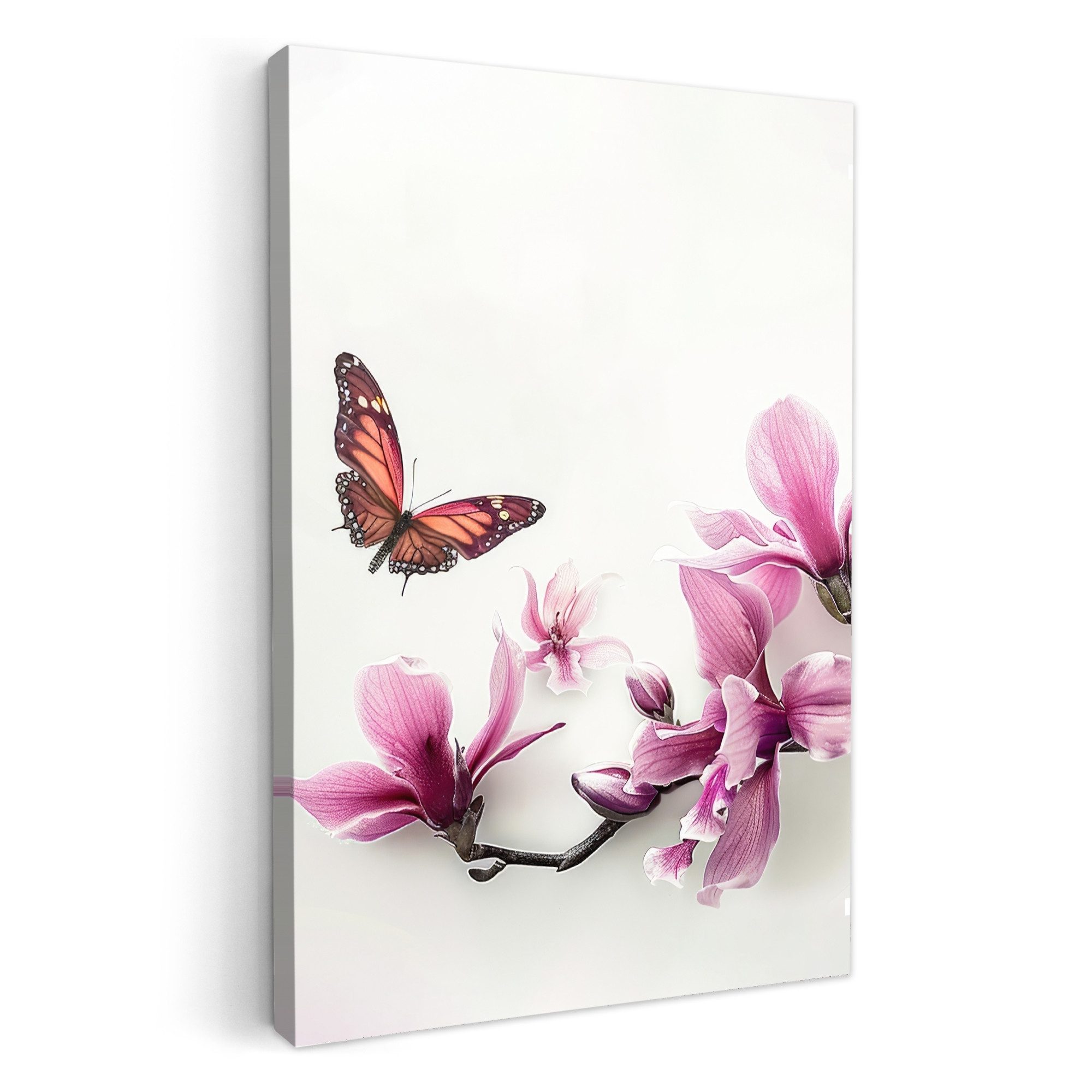 OneMillionCanvasses® Leinwandbild Blüte - Schmetterling - Rosa - Natur - Weiß, Fotodruck (1 St), Badezimmer Deko, Bilder WC, Toilette Wanddeko 20x30 cm