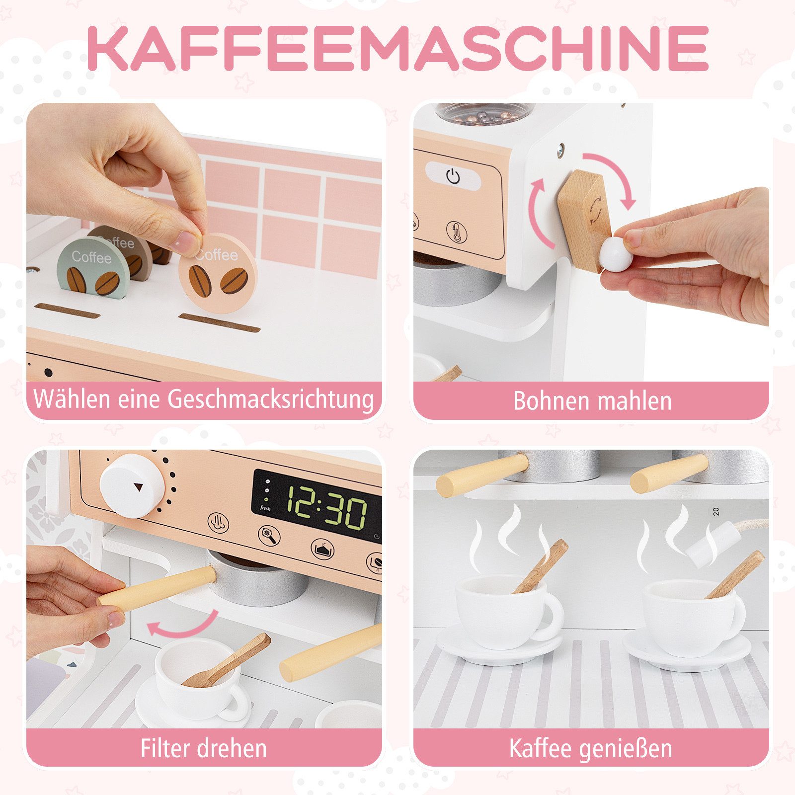 COSTWAY Spielküche Holz, Kinderküche mit Mikrowelle, günstig online kaufen