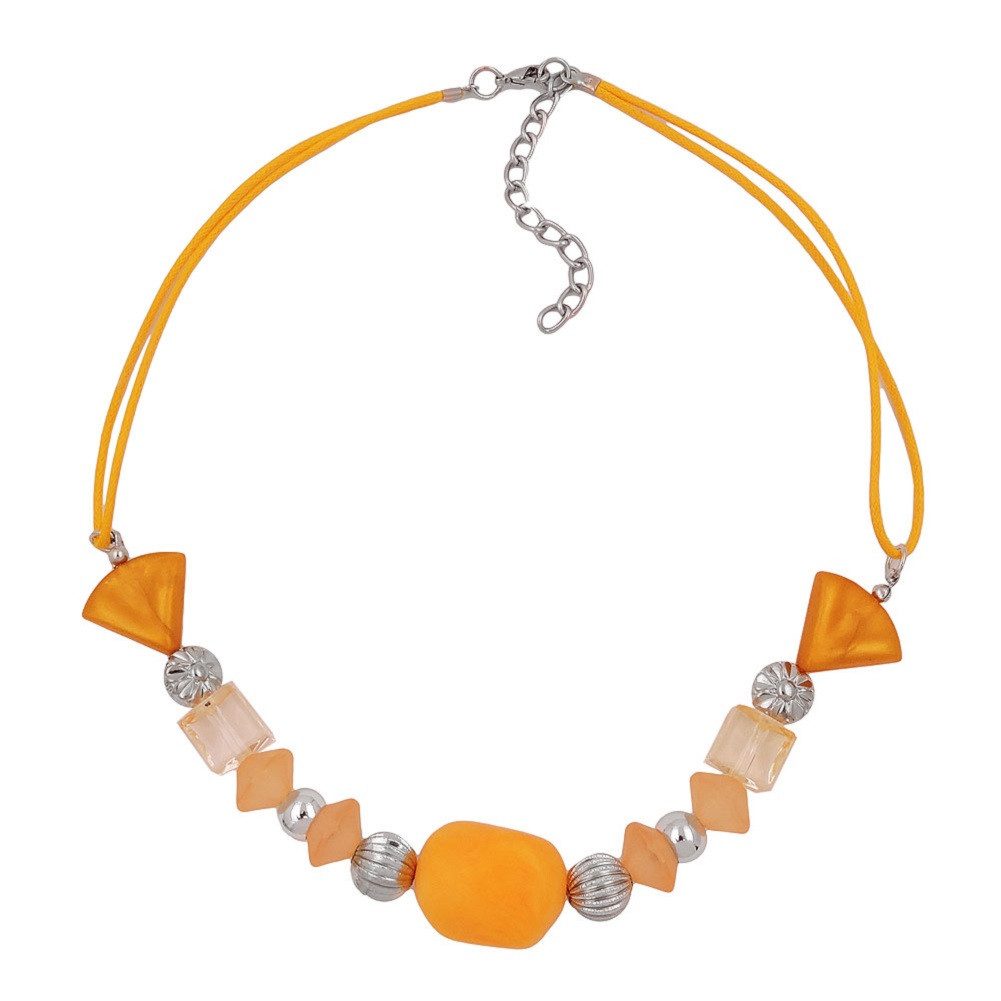 Collier Kette Barockwalze Kunststoffperlen gelb mit Kordel 42 cm