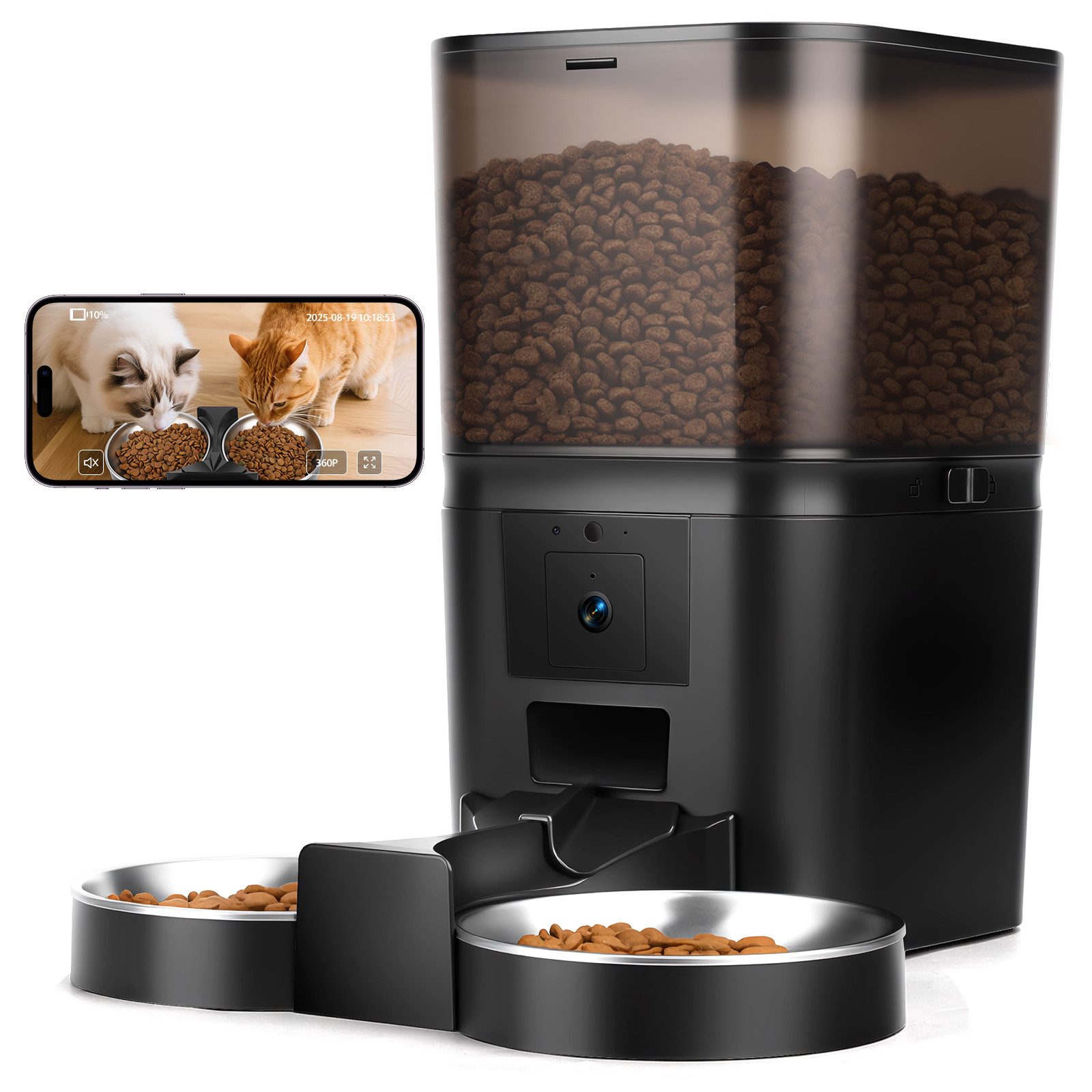 nobleza Katzen-Futterspender Futterautomat mit Kamera 6L & 120° Weitwinkel,Zweiweg-Audio inkl