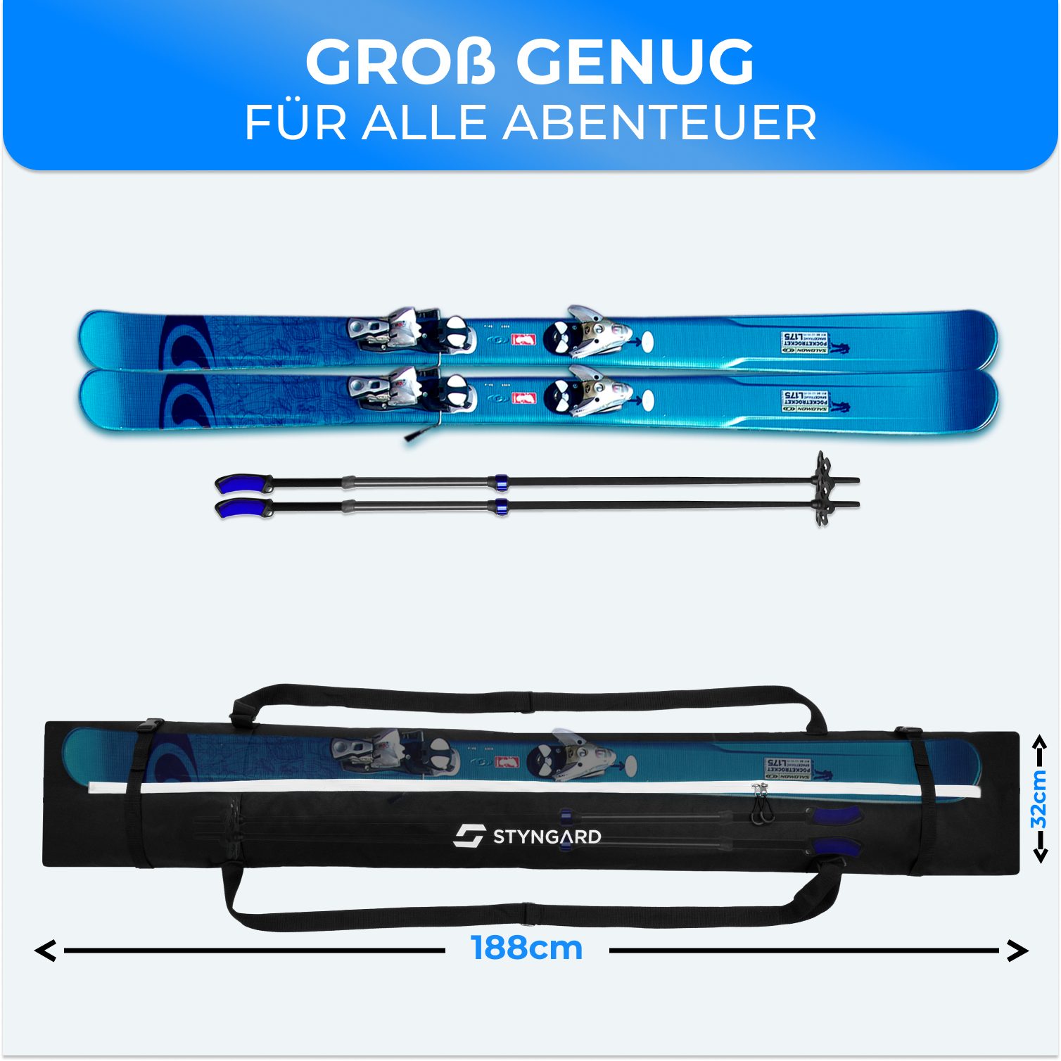 Styngard Skitasche ASPEN, [bis 180 cm] - Skisack 180 cm aus robustem Material