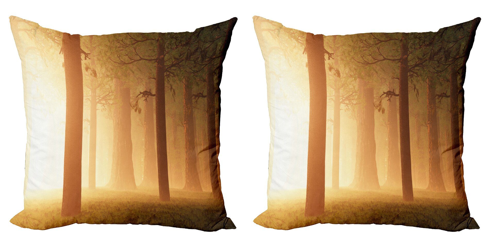 Abakuhaus Doppelseitiger Woodland Stück), (2 Modern Hazy Digitaldruck, Wald Kissenbezüge Foggy Accent