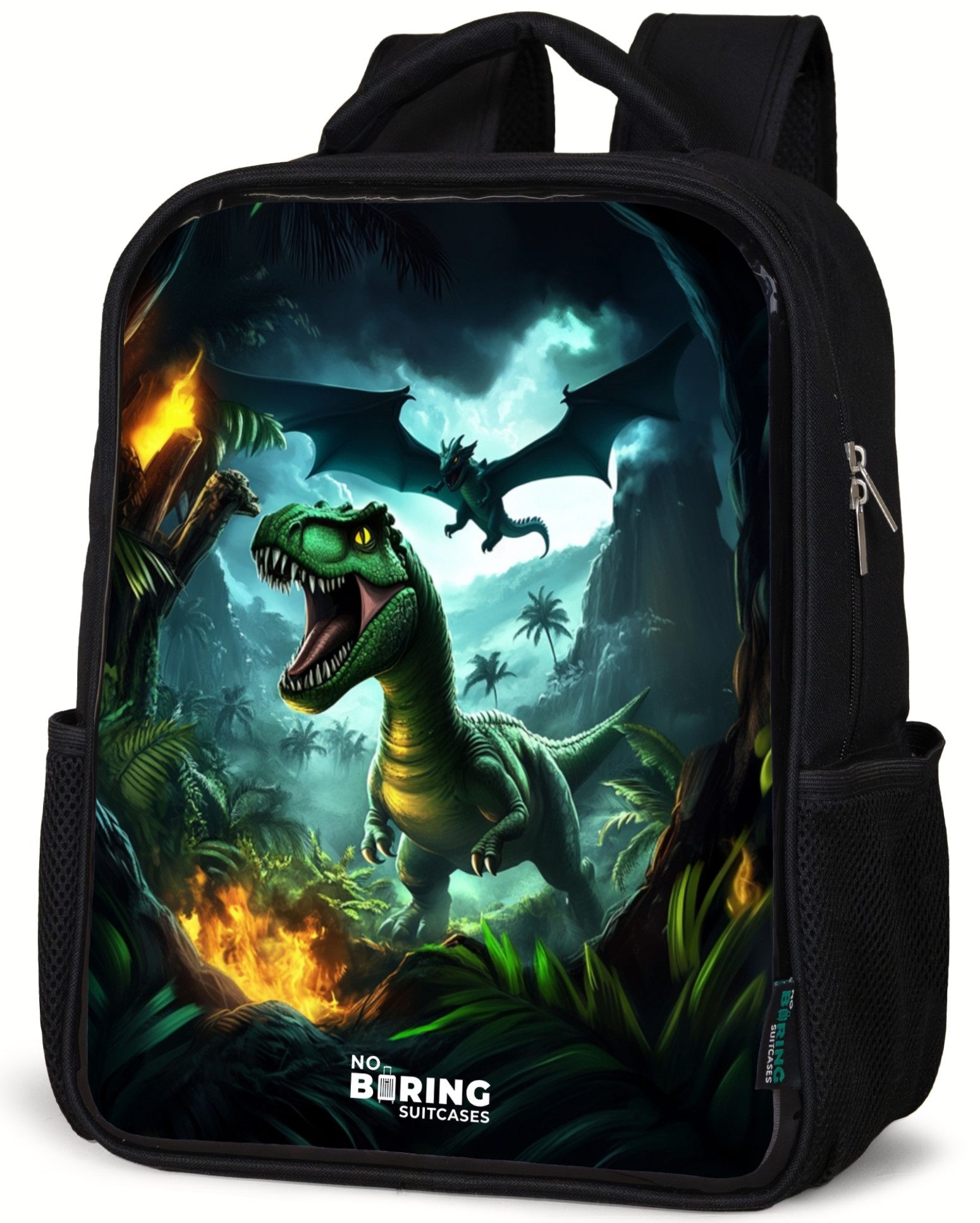 Rucksack Dinosaurier und Drache im feurigen Dschungeltal