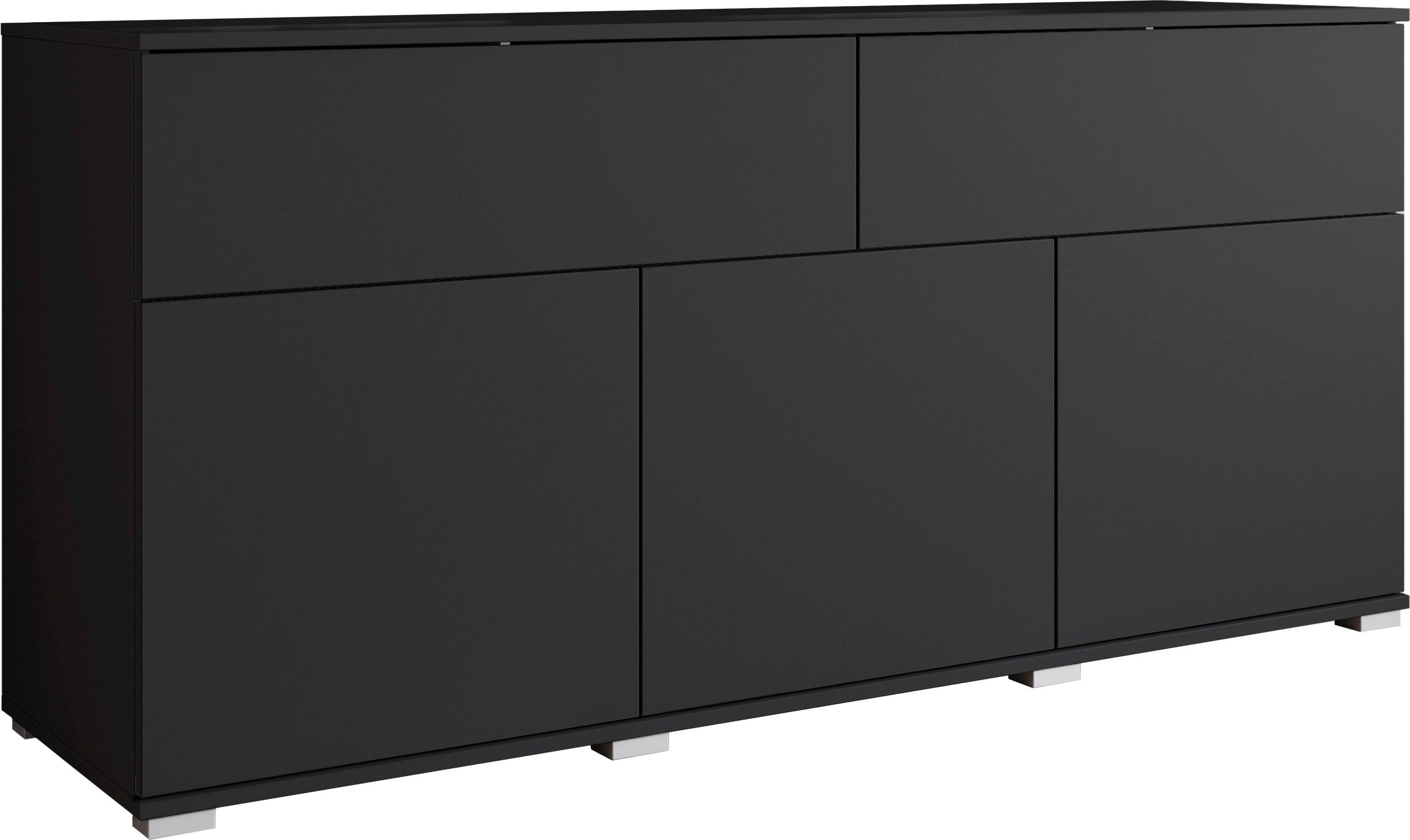 OTTO home Sideboard Kenia, Kommode mit 3 Türen und 2 Schubladen, 150 cm breit (1 St), Griffloses Design mit Push-to-Open und verstellbaren Einlegeböden