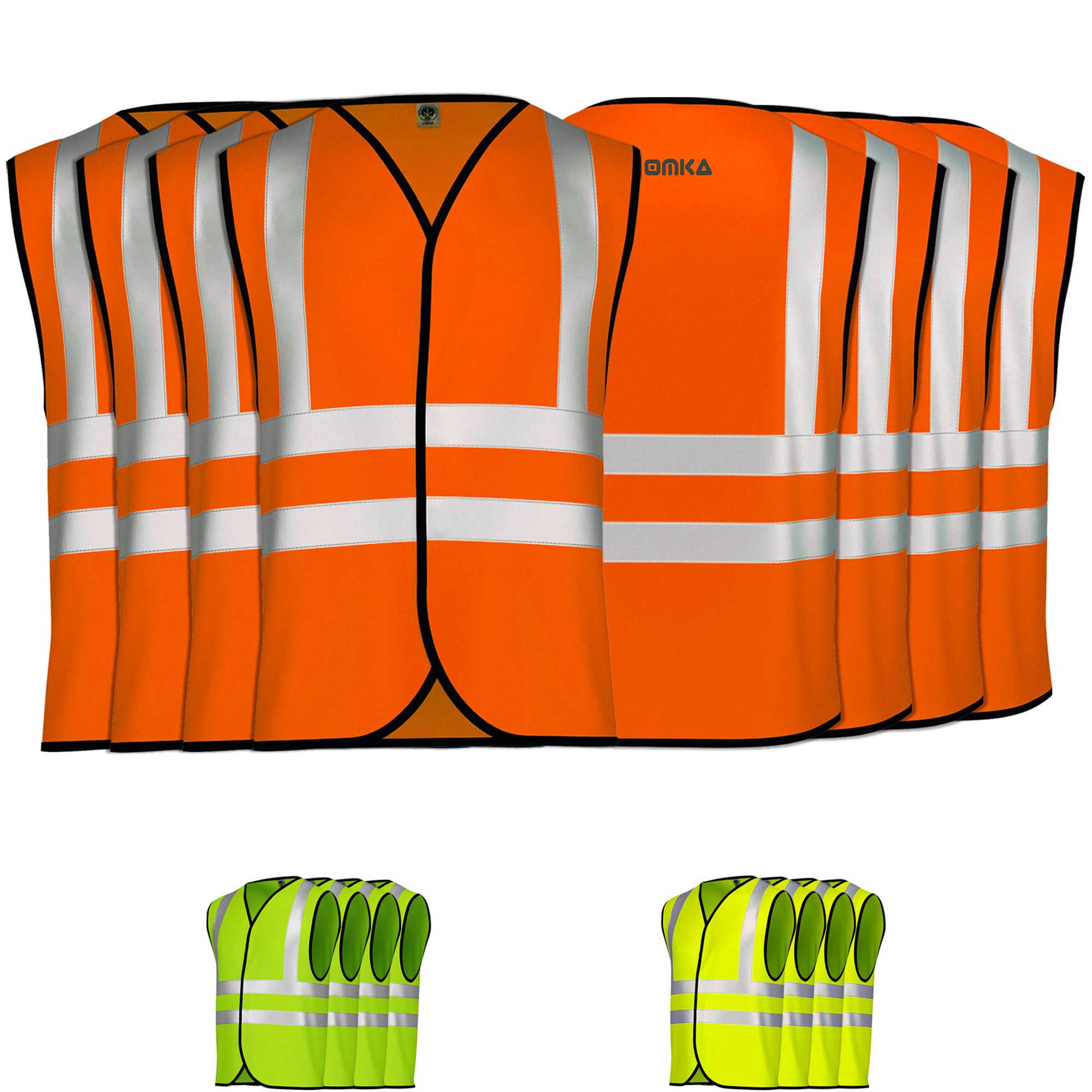 OMKA Warnweste OKWW001 4er-Pack (Spar-Set, 4er-Pack) 4x Warnweste Sicherheitsweste Auto Sicherheitswarnweste Pannenweste