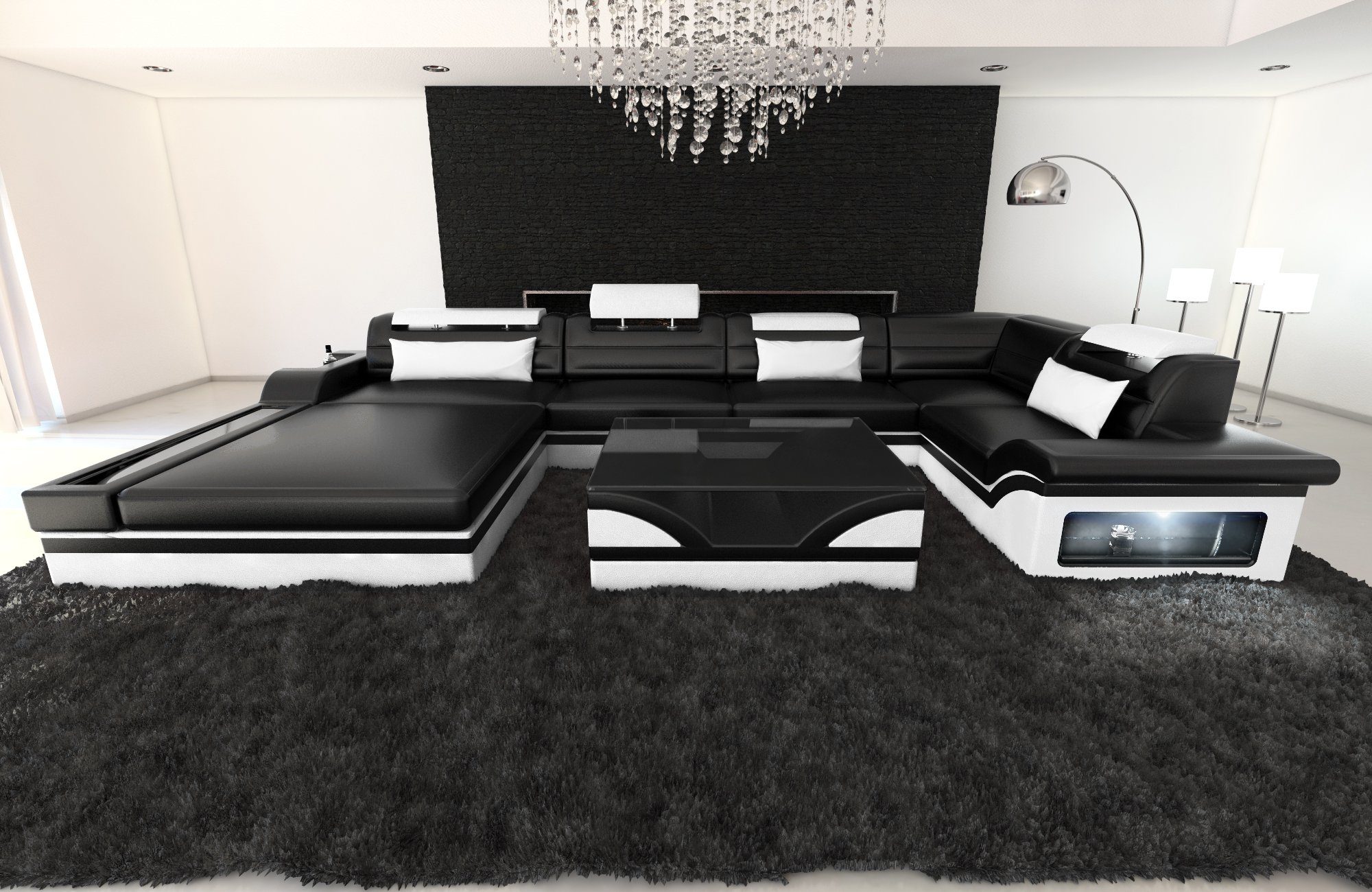 Leder Dreams Bettfunktion U mit Designersofa Mezzo Schlafsofa, wahlweise Sofa Sofa Form LED, als Couch, Ledersofa, mit Wohnlandschaft