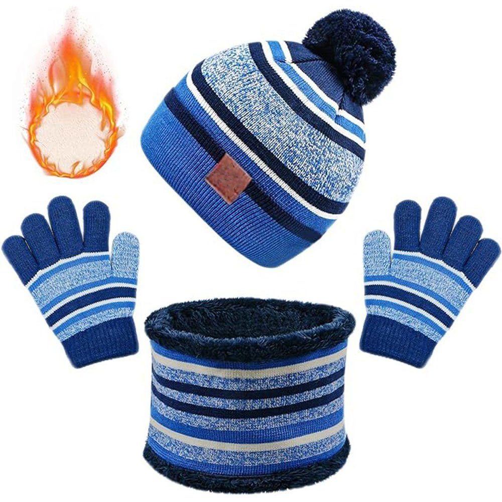 & Kinder Knit Set CTGtree für Schal Blau Accessoires Winter Handschuhe Schal Mütze Mütze