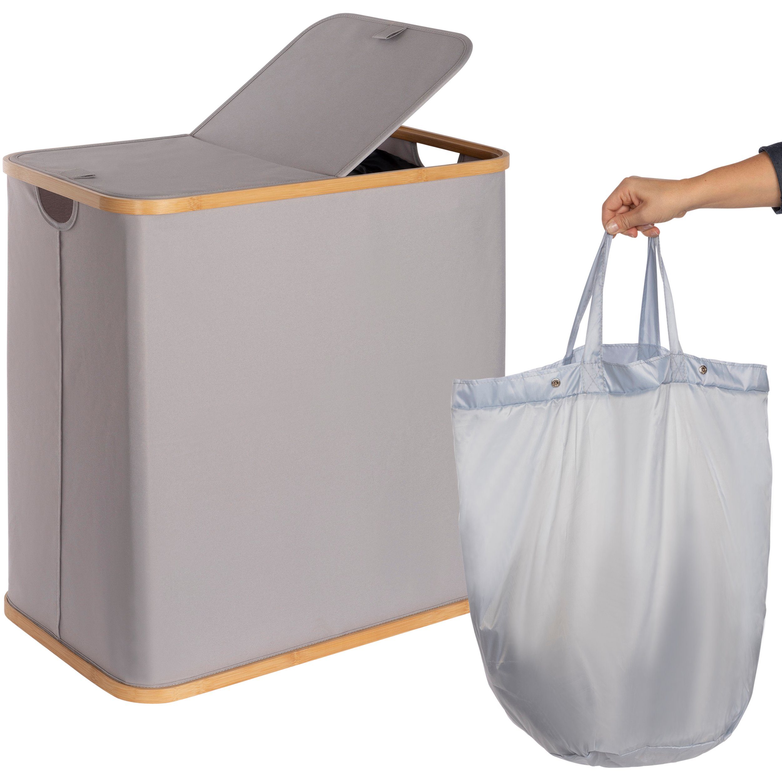 ONVAYA Wäschekorb »Wäschekorb mit Deckel, 2 Fächer, Wäschesammler fürs  Badezimmer«
