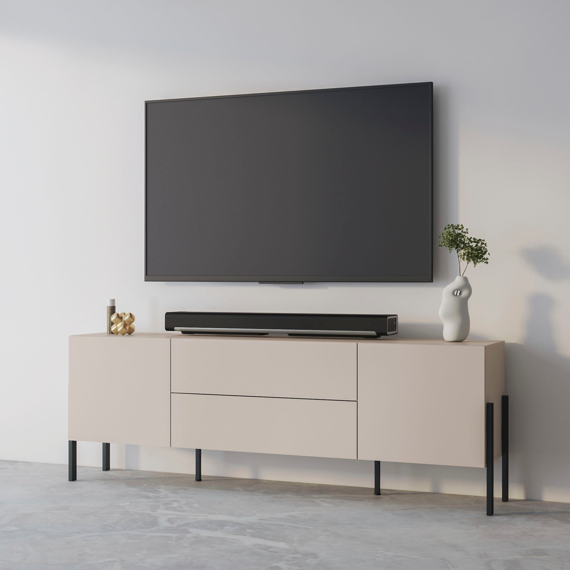 Lowboard Jukon,Breite 200 cm, moderne grifflose TV-Kommode,2 Türen/2 Schubladen