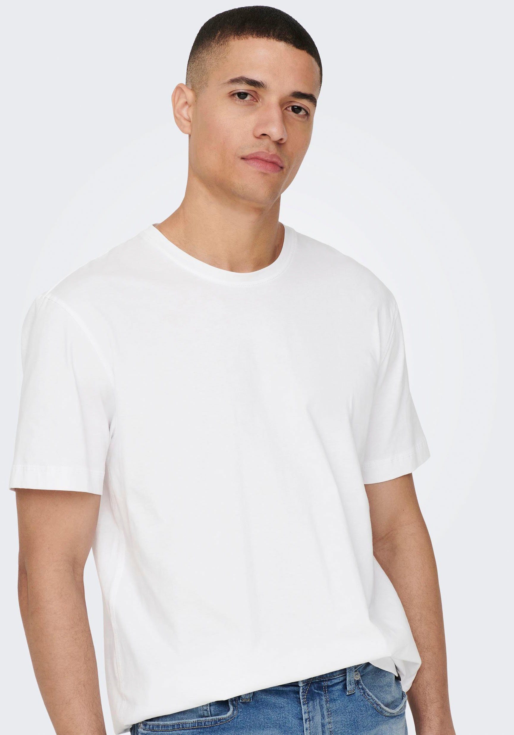 ONLY LIFE SONS White Rundhalsshirt SS STITCH ONSMAX & NOOS TEE