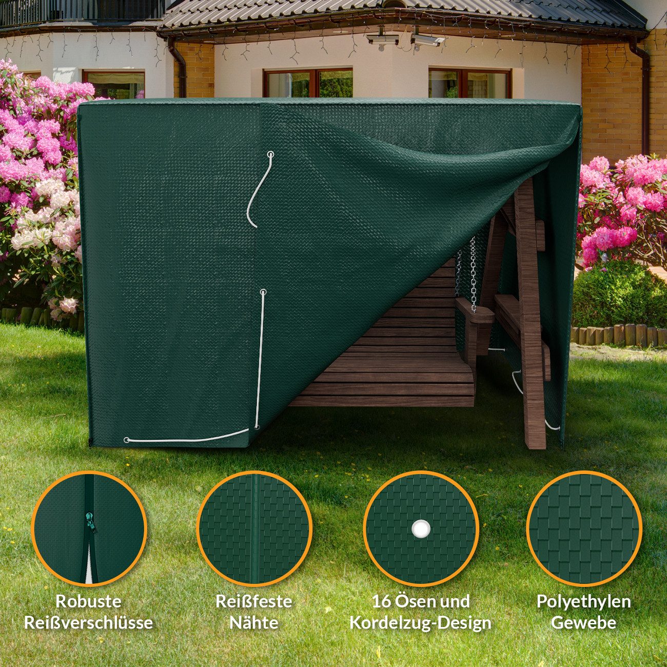 Kronenburg Hollywoodschaukel Abdeckung, 150 x 210 x 150cm, wasserdicht, Abdeckplane Gartenschaukel für 3-4 Sitzer - Wasserdicht in grün