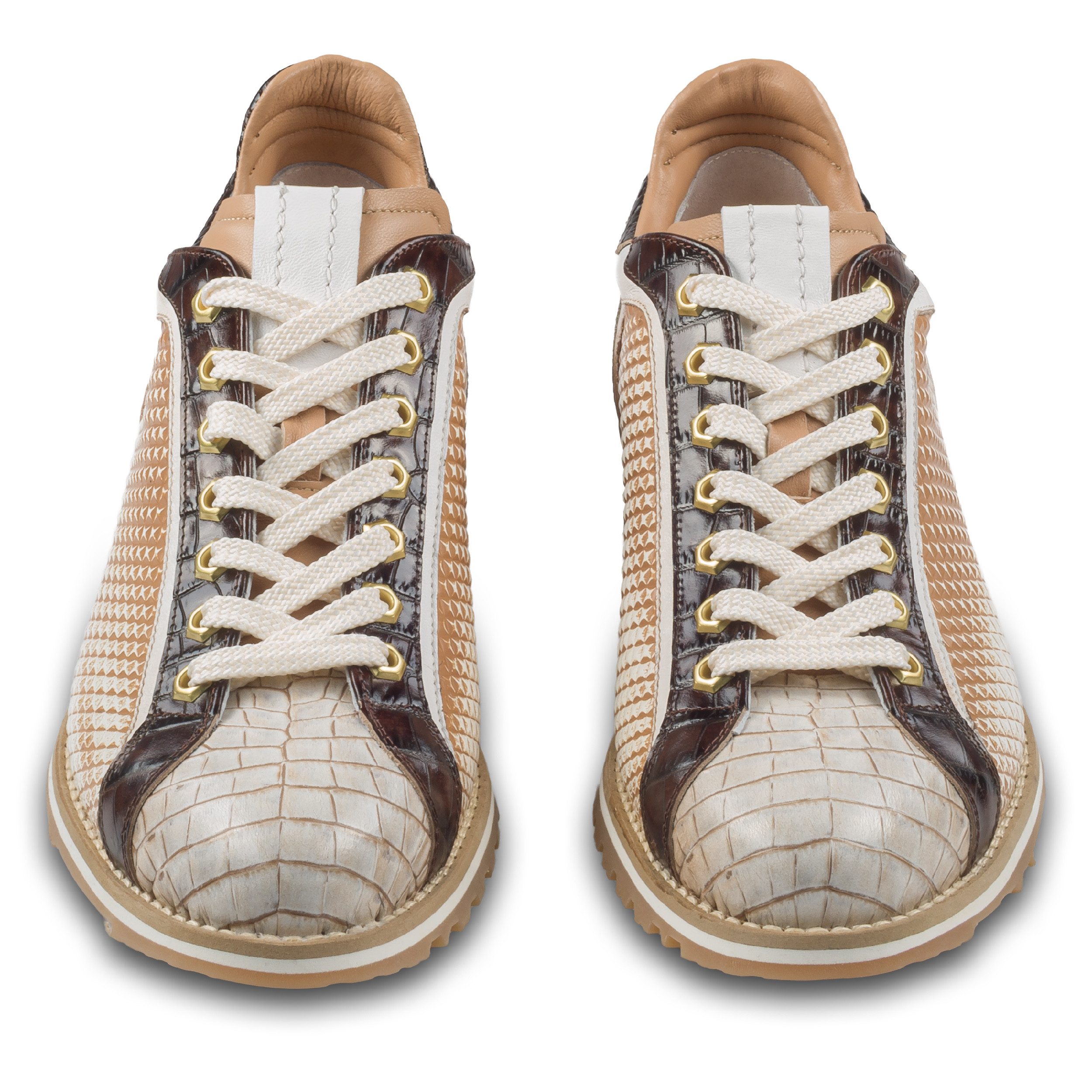 Lorenzi Leder Sneaker Herren, beige/braun mit Prägung & Reptil-Optik Sneaker Handgefertigt in Italien