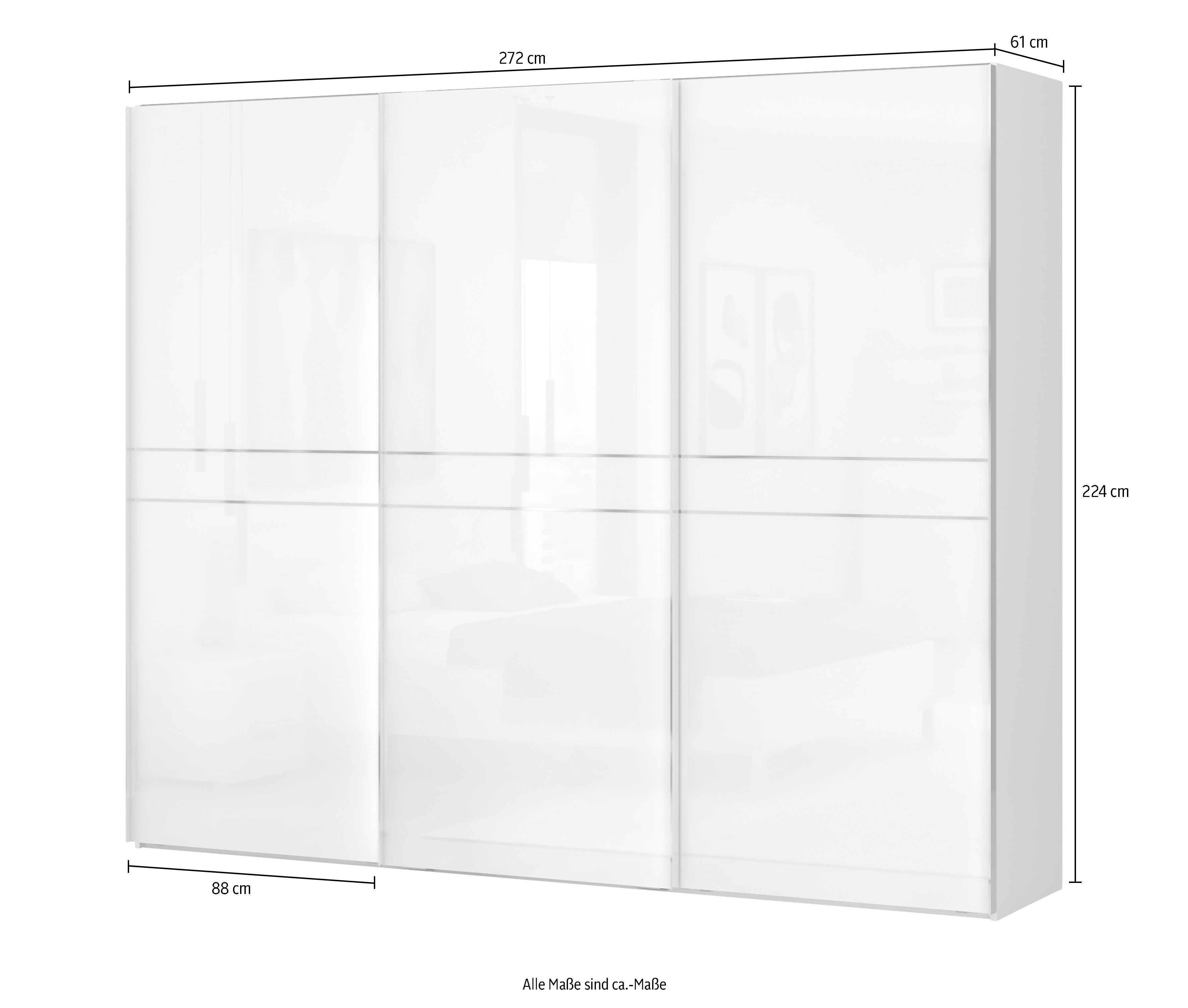 OTTO home Schwebetürenschrank Piano, FSC-zertifiziert, mit Einlegeböden und Kleiderstangen (in 3 Breiten, 224cm hoch, mit verchromten Aufleistungen) UV lackiert – Bild 4 von 5