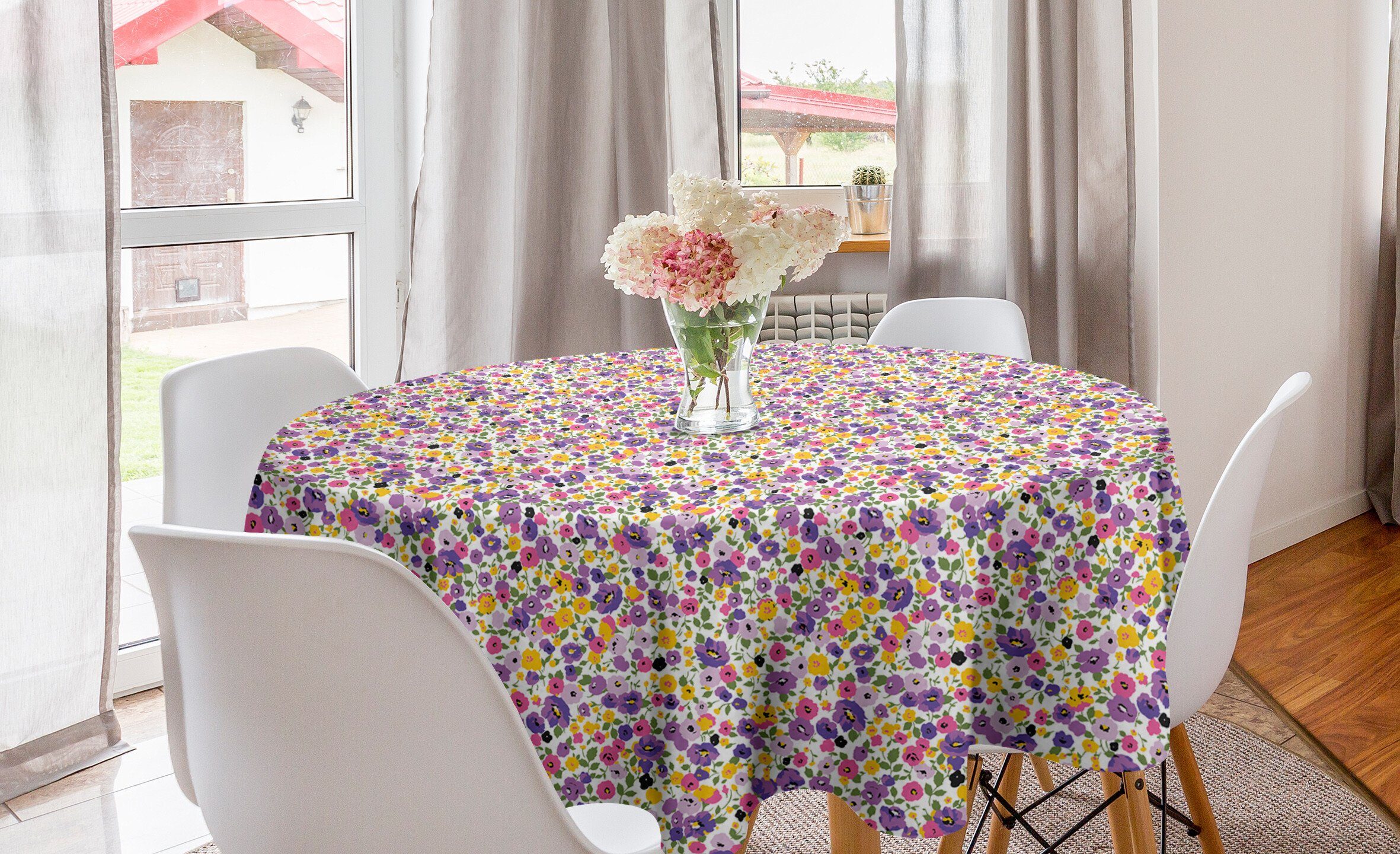 Abakuhaus Tischdecke Kreis Tischdecke Abdeckung für Esszimmer Küche Dekoration, Blumen Blühender Frühling Blumen