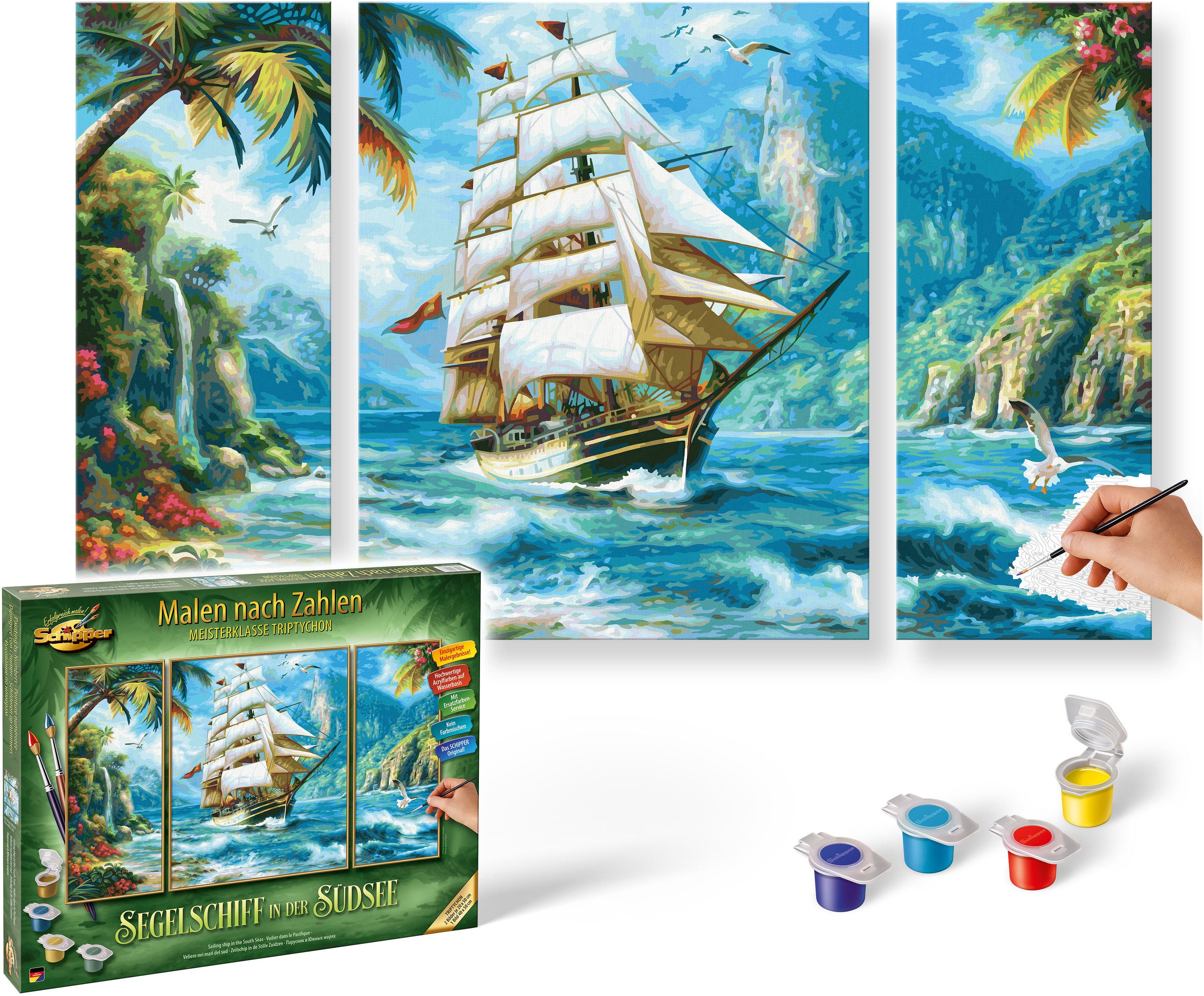 Schipper Malen nach Zahlen Meisterklasse Triptychon - Segelschiff in der Südsee, Made in Germany