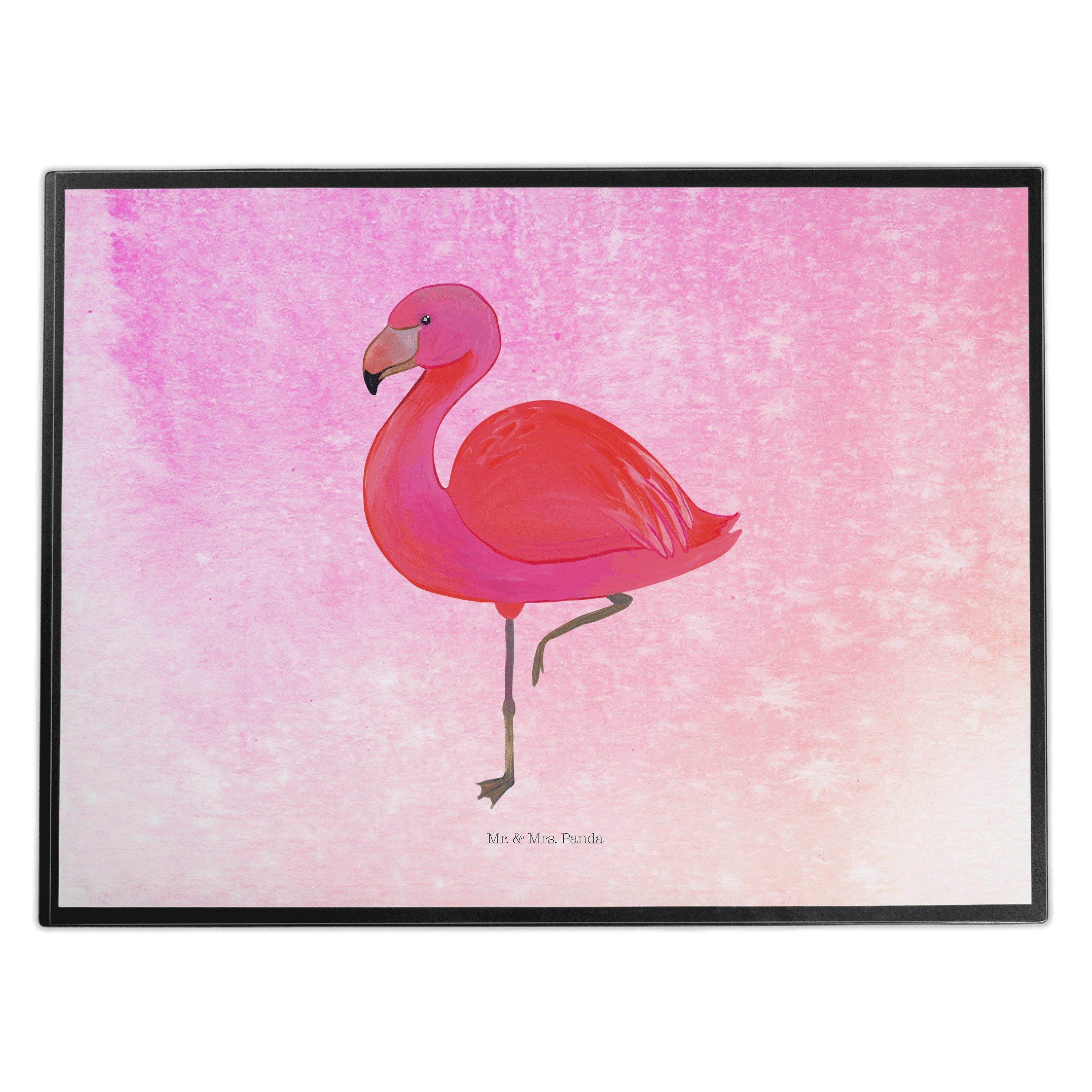 Mr. & Mrs. Panda Schreibtischunterlage Flamingo Classic - Aquarell Pink - Geschenk, Geschwister, Bürobedarf, (1 tlg)