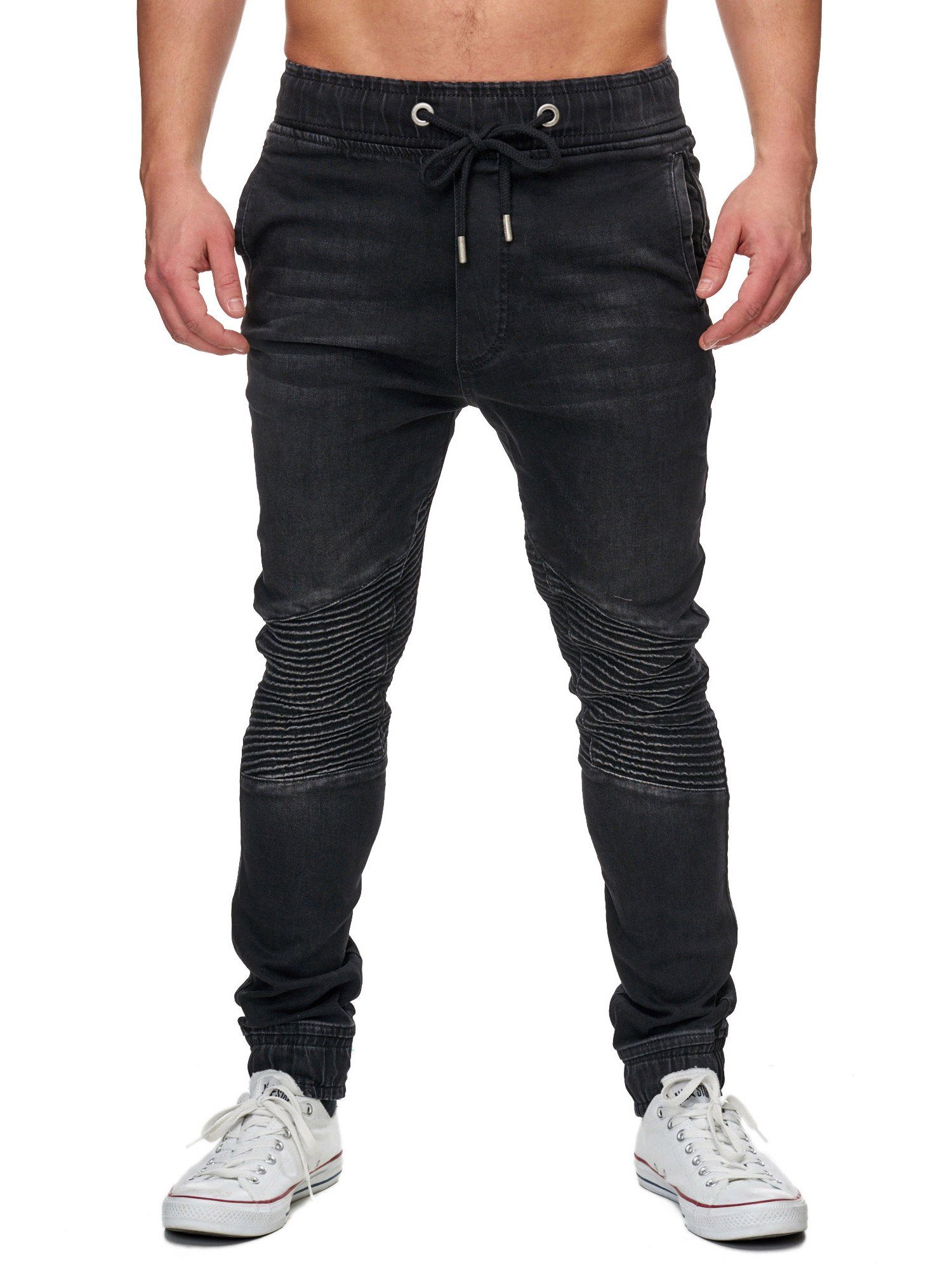 Tazzio Straight-Jeans 16505 Sweat Hose schwarz Biker-Look im & Jogger-Stil