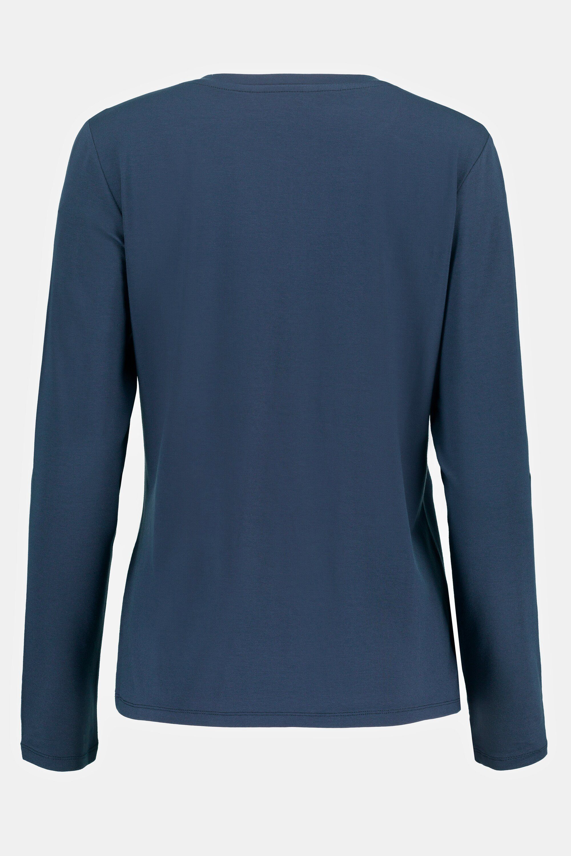 Gina Laura Rundhalsshirt Rundhals dunkelblau "V" mit Langam T-Shirt
