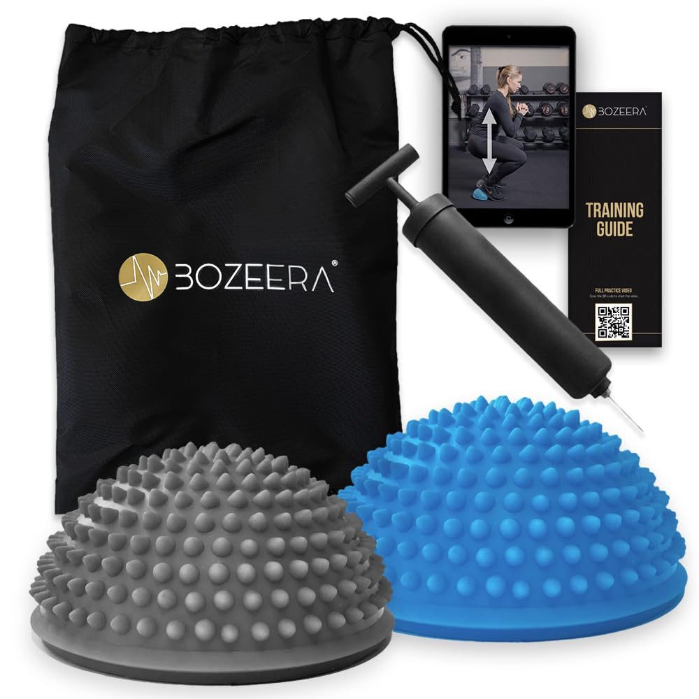 BOZEERA Gleichgewichtstrainer Balance Igel Halbkugel Fitness – 2X Balance Pods Kinder & Erwachsene, Inkl. GRATIS Video-Anleitung, Pumpe, Poster & Tasche