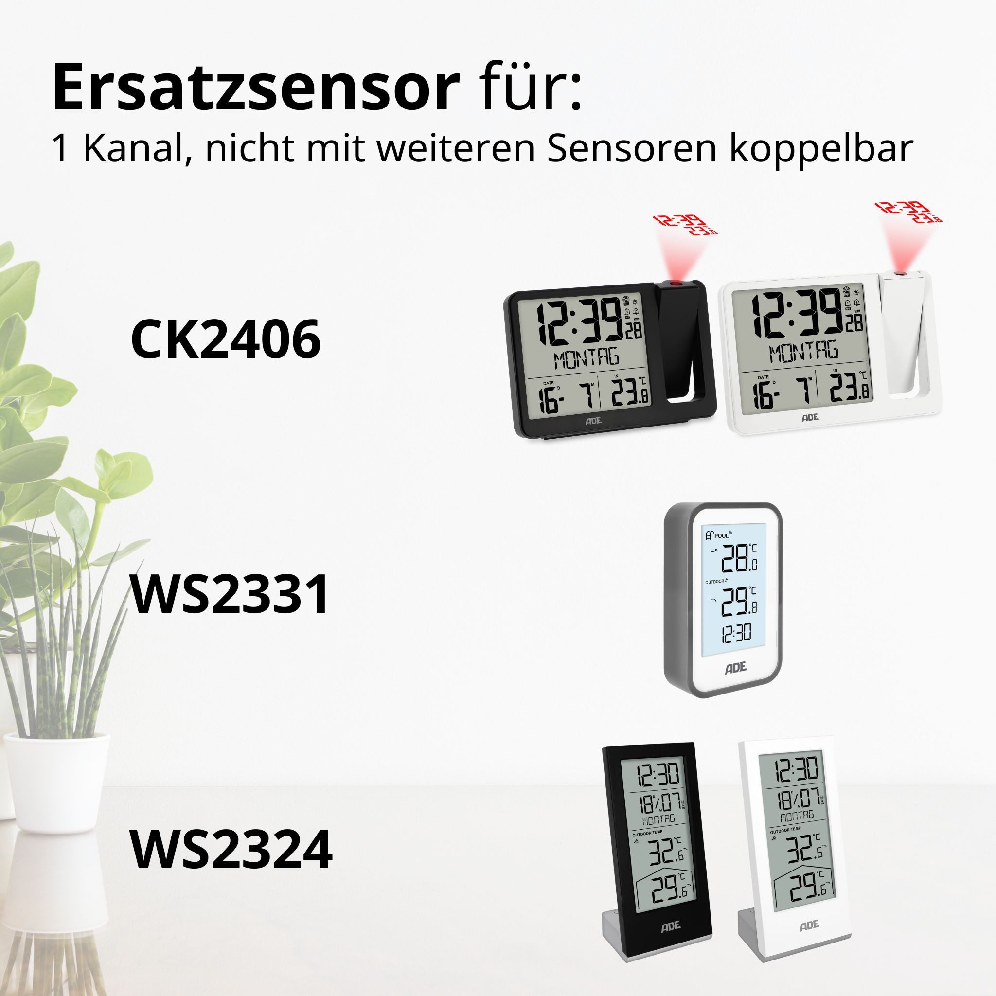 ADE Ersatzaußensensoren für ADE Wetterstationen Außenwetterstation (Funk-Außensensor für verschiedene ADE Funk-Wetterstationen)
