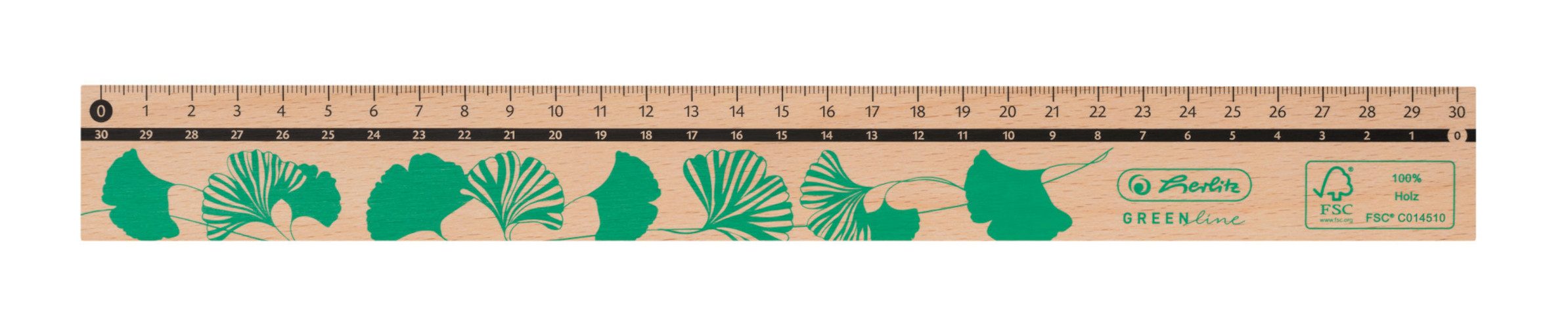 Herlitz Lineal Herlitz Holz Lineal 30cm "GREENline" für Rechts- und Linkshänder / Far