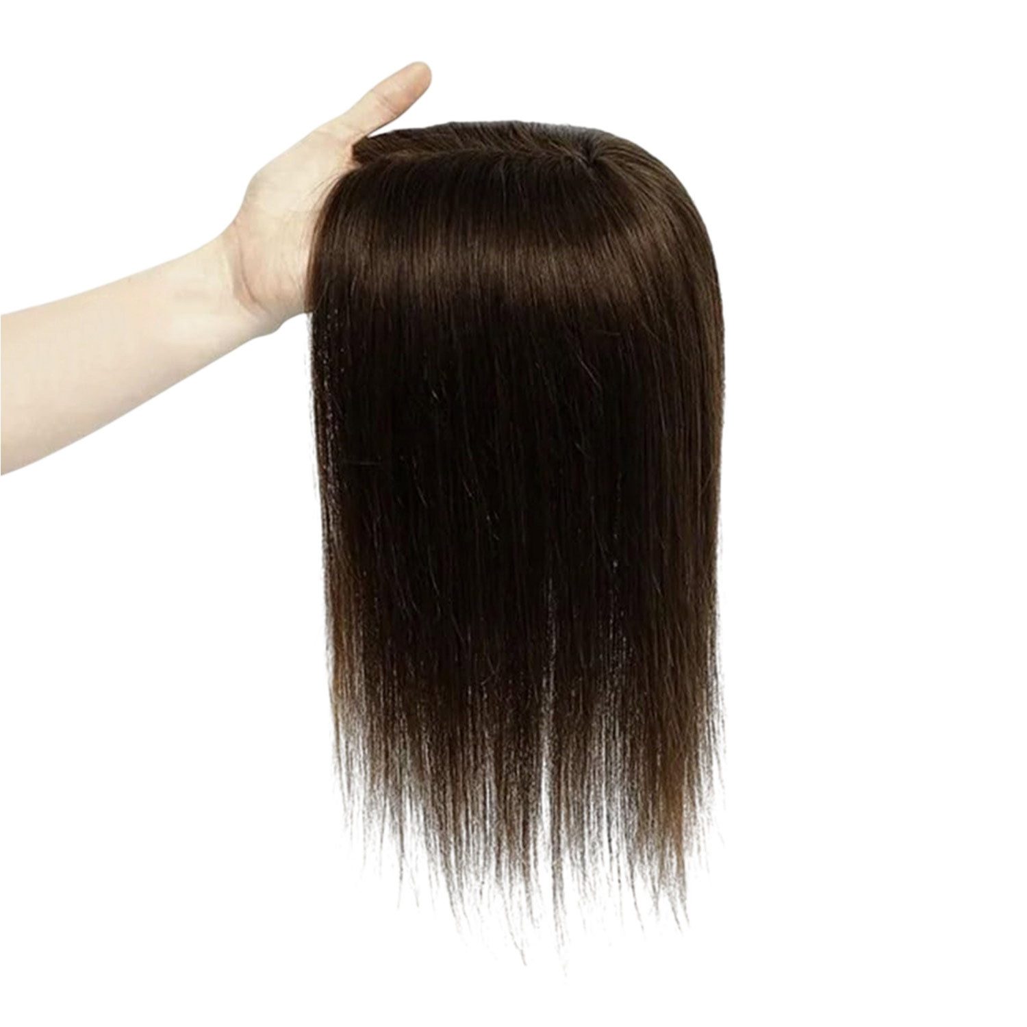 Refttenw Echthaar-Extension Clip in Extensions Echthaar Topper Damen für sofortiges Volumen, Schwarzbraun