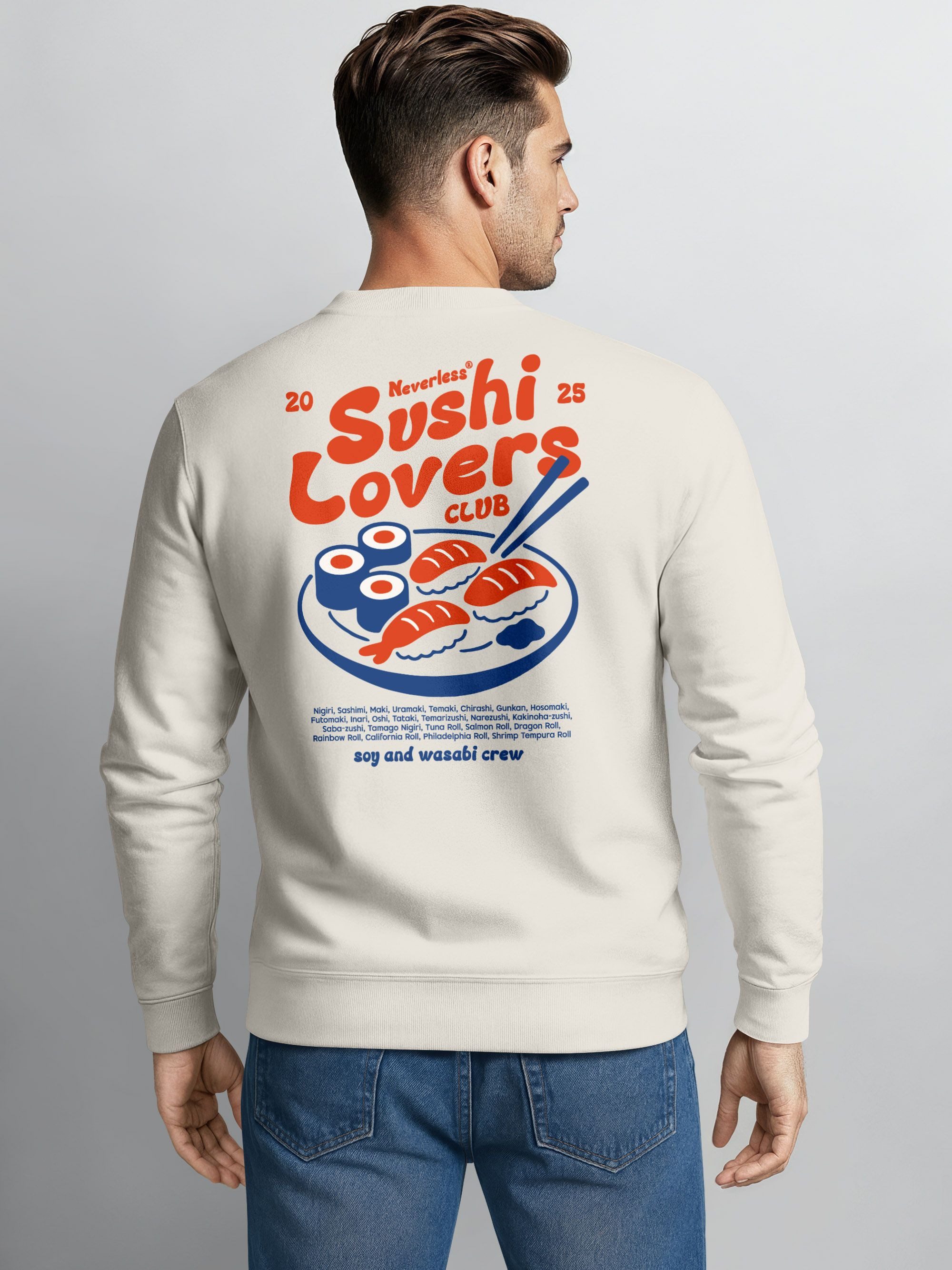 Neverless Sweatshirt Sweatshirt Herren Pullover mit Backprint Sushi Lovers günstig online kaufen
