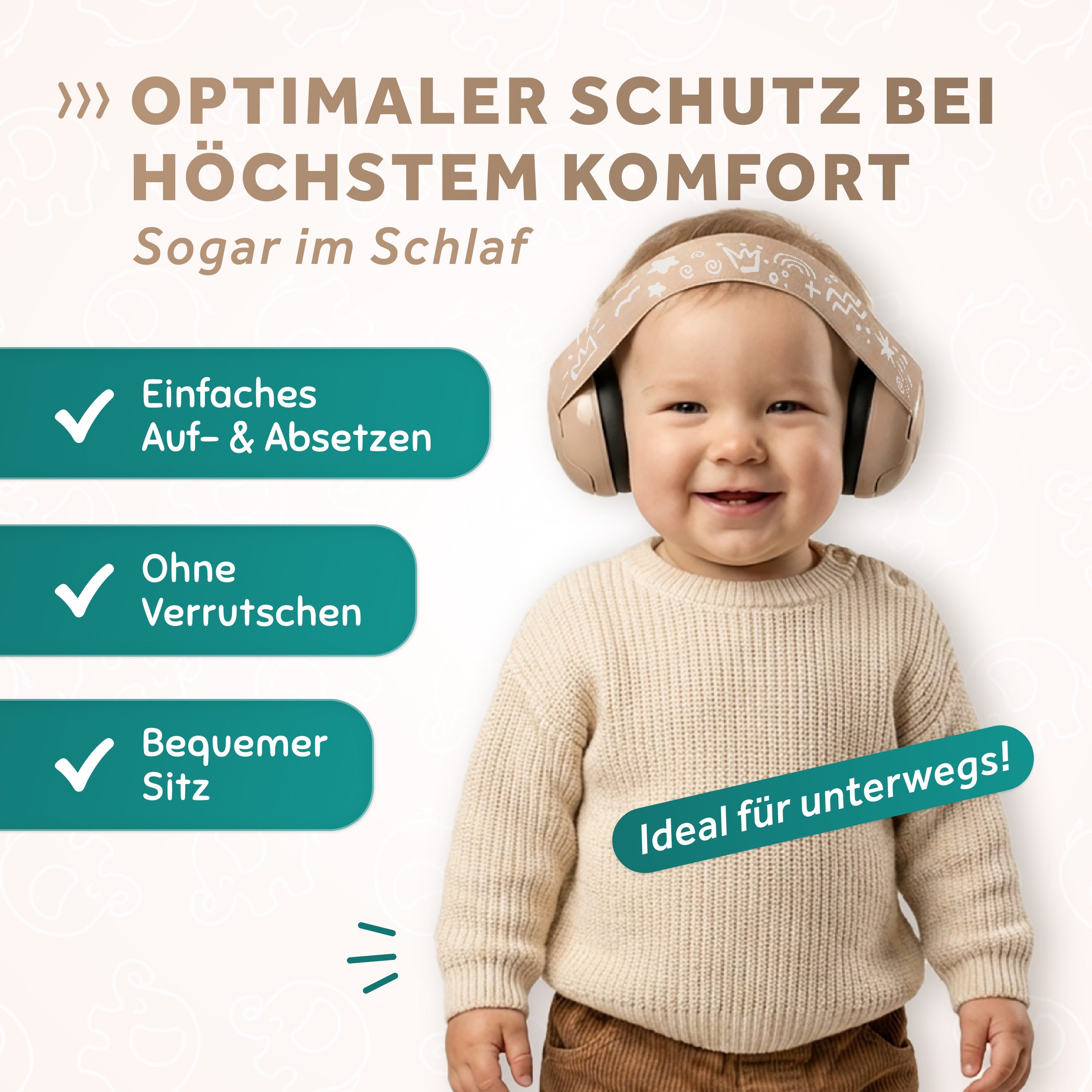 Schallwerk Kapselgehörschutz Mini+ Ohrenschützer für Kleinkinder - Gehörschutz Baby, (Kopfhörer Babys & Kleinkinder, Ohrenschutz für Babys mit verstellbaren Band), bis zu 52cm Kopfumfang