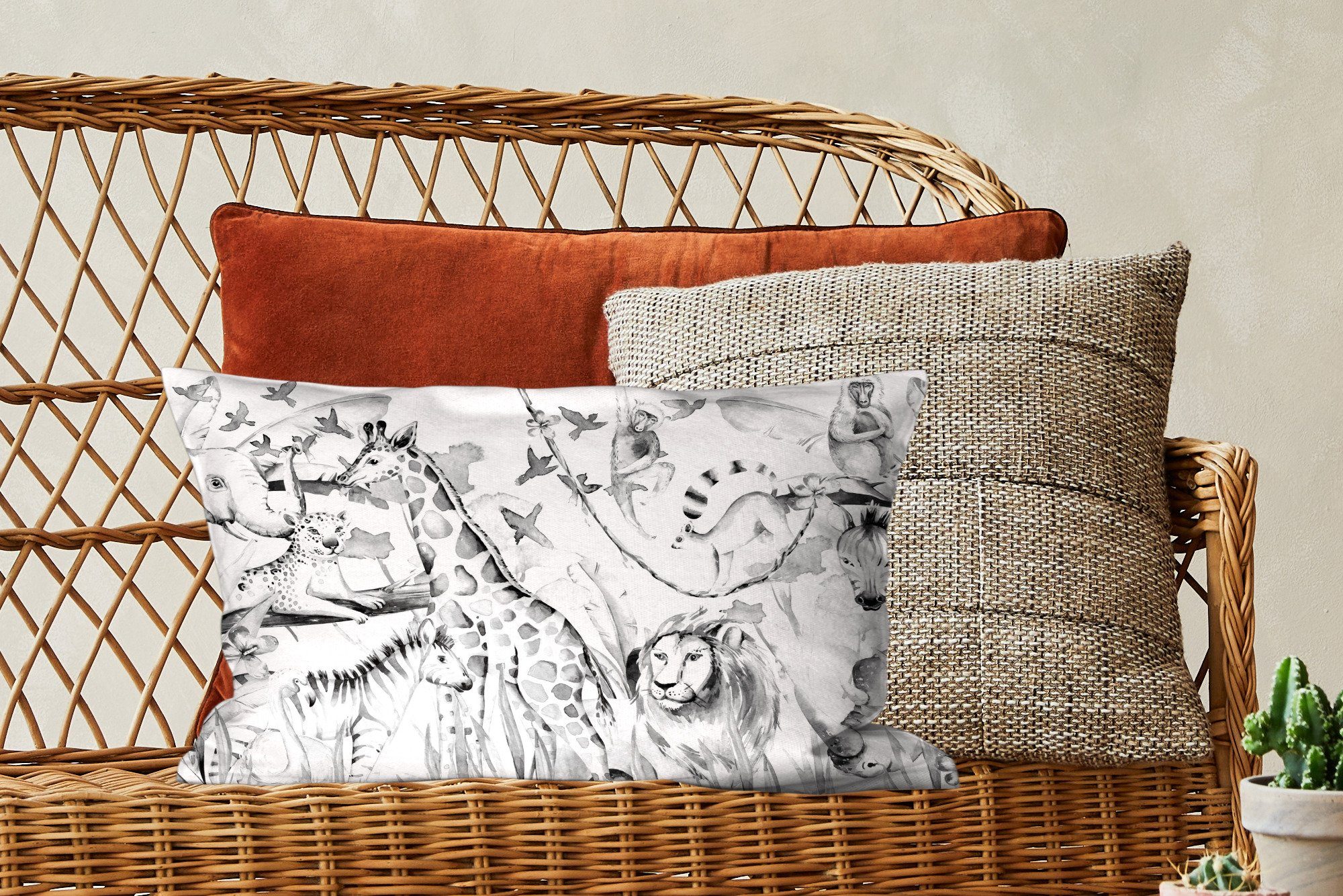 MuchoWow Pflanzen Pastell - Füllung, Schlafzimmer Tiere - Mädchen - - Zierkissen, Dekokissen Aquarelle Wohzimmer Dekokissen -, - mit Dekoration, Kinder Jungen -