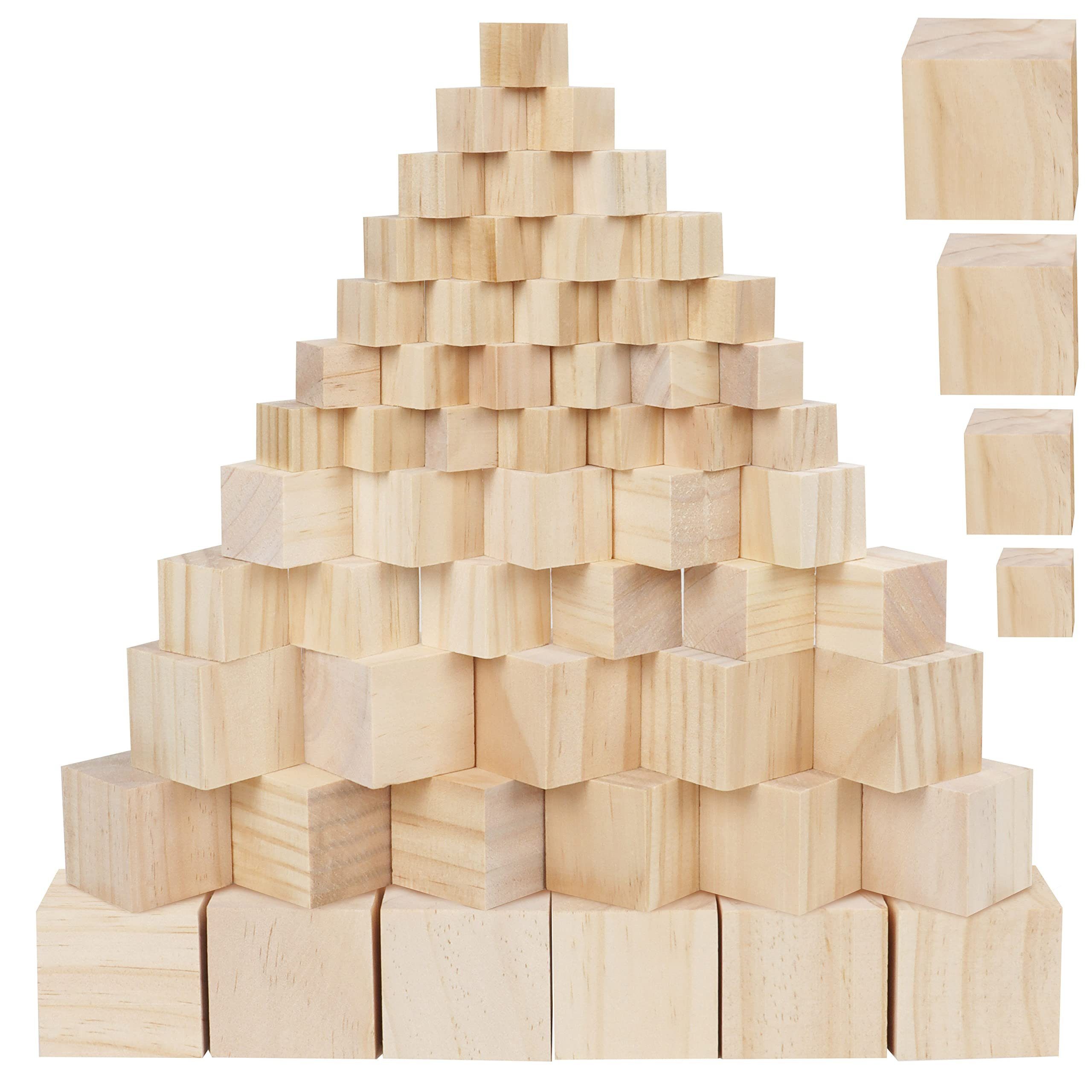 Belle Vous Greifling Holzwürfel Pack - 4 Dimensionen - Kiefernholzblöcke zum Basteln, Holzwürfel Set - 4 Größen - Kiefernholzblöcke für Basteln und Bemalen