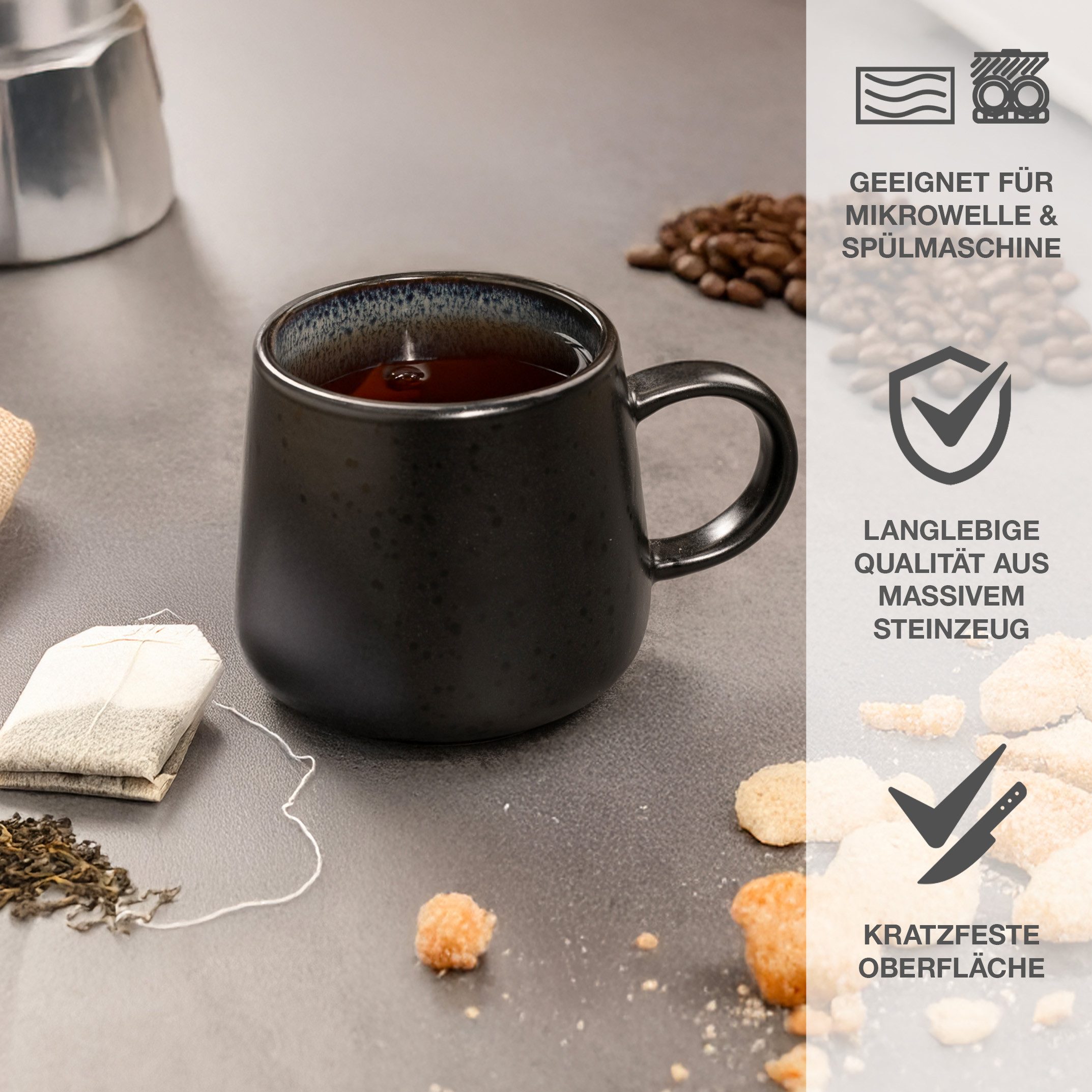 Moritz & Moritz Tasse SOLID Kaffeebecher 6er - Anthrazit, 6-tlg., Steinzeug, aus Steinzeug