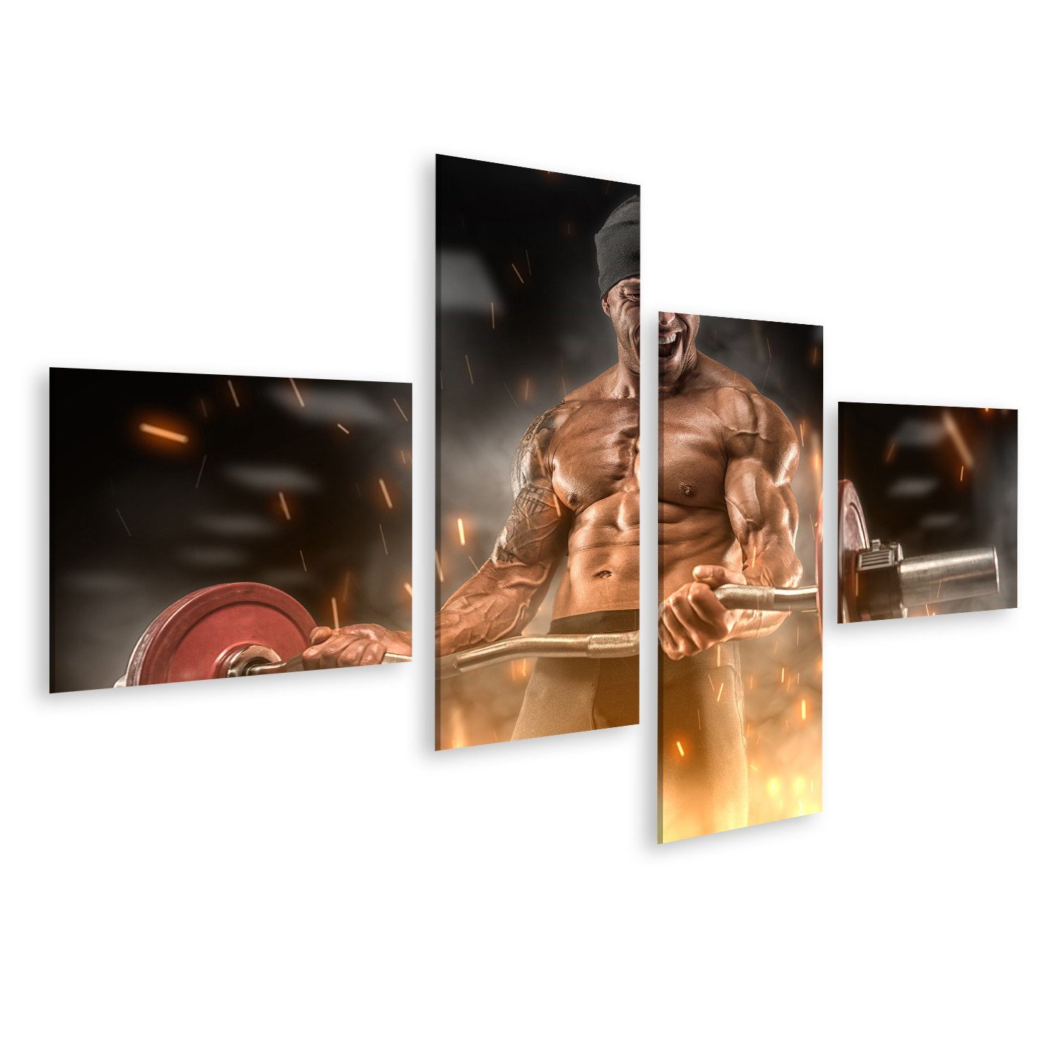 islandburner Leinwandbild Bild auf Leinwand Wütender Sportler trainiert Fitnessstudio Groß Wandb