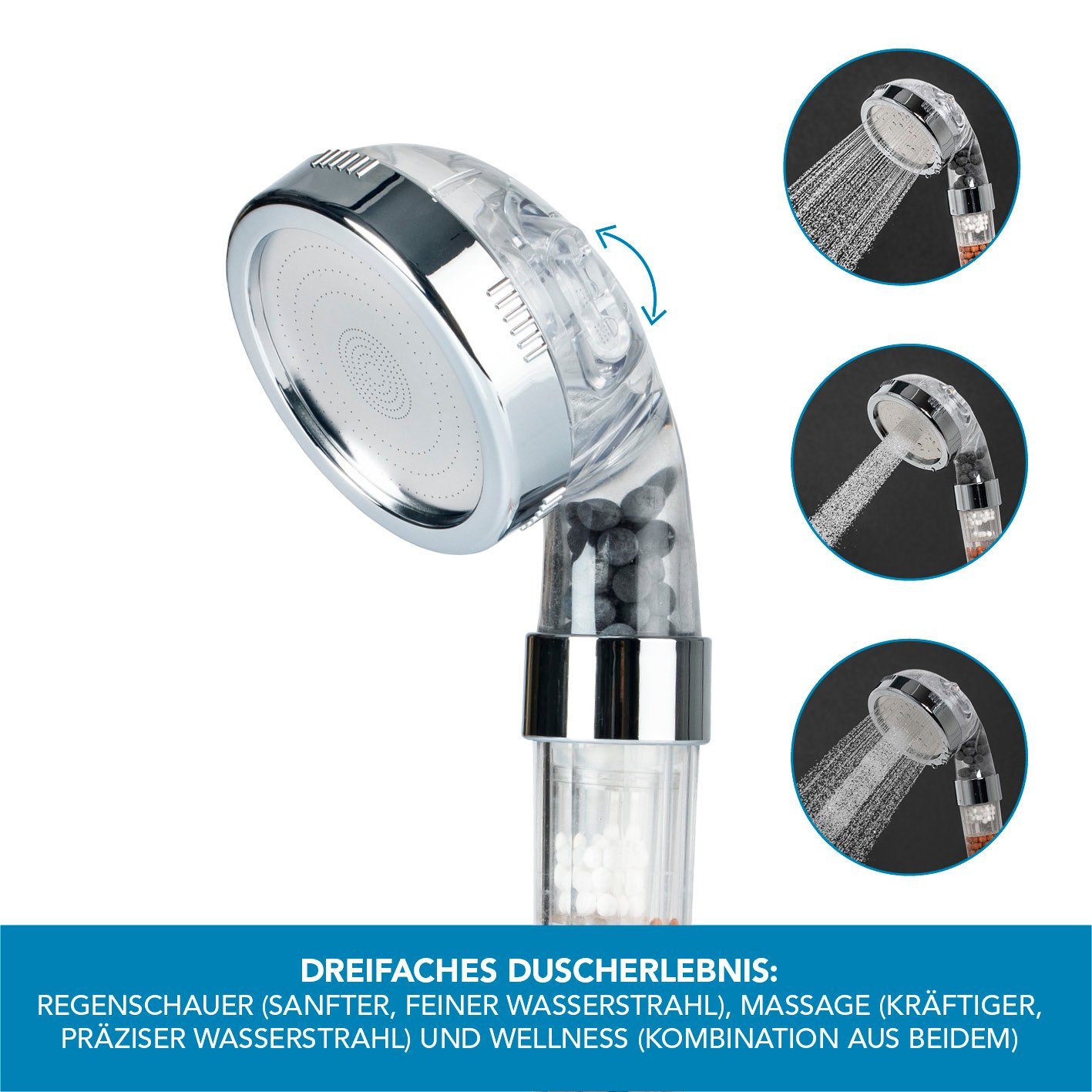 Regenschauer Handbrause EASYmaxx inkl. 30% Wellnesskopf Wasser sparen, Mineralperlen