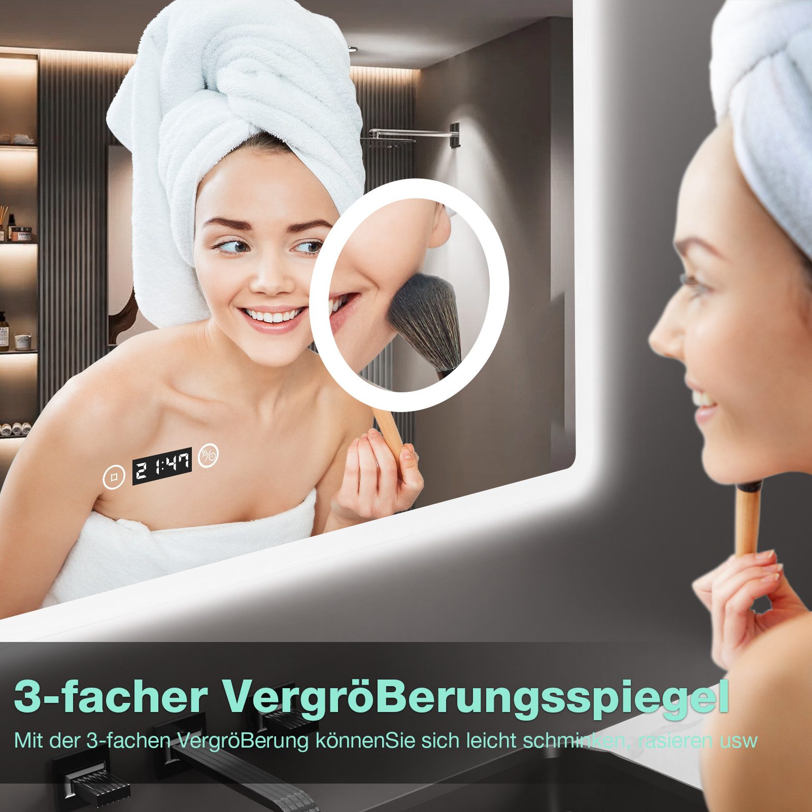 GIMBELEN Badspiegel LED-Badspiegel, 3 Lichtfarben, dimmbar, günstig online kaufen