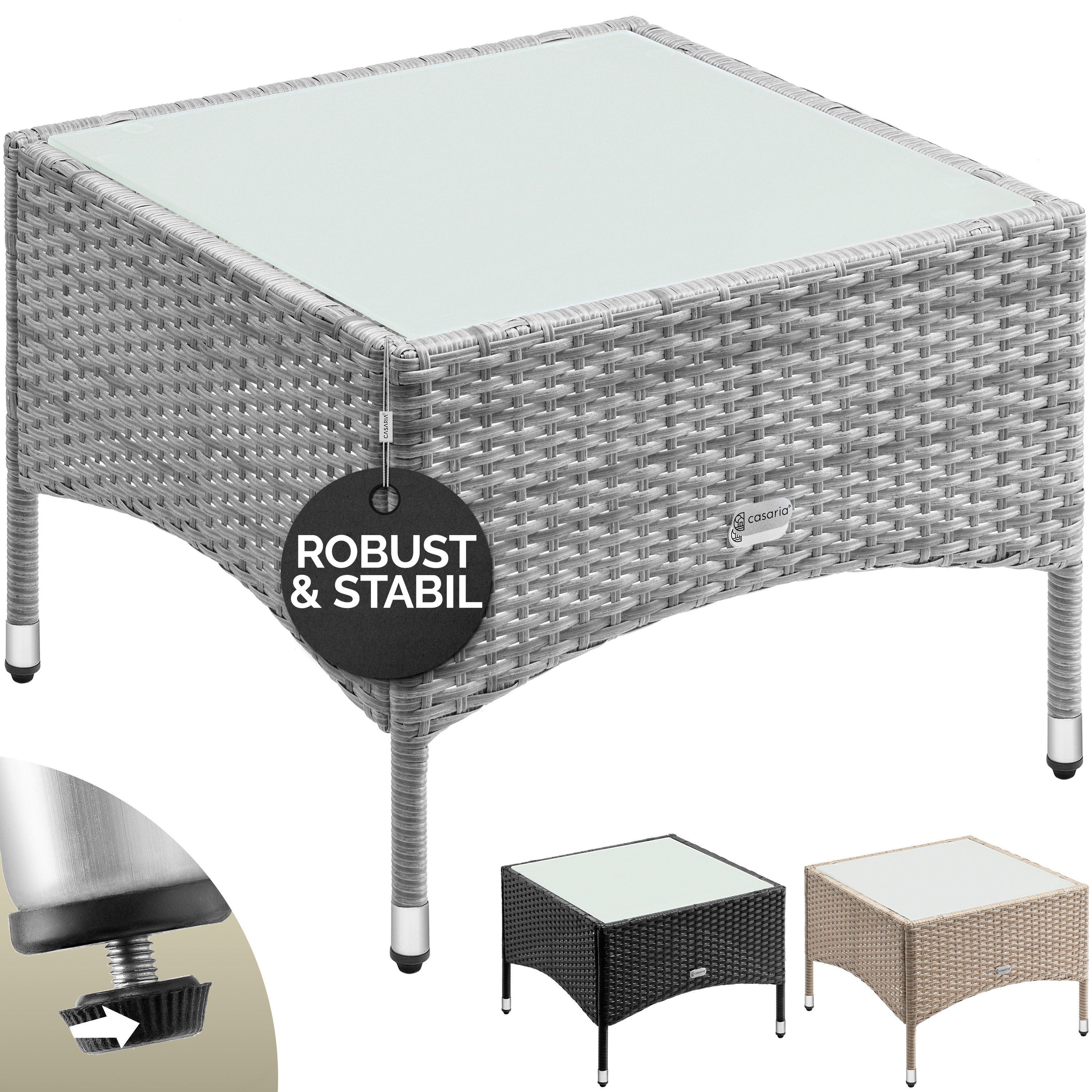 Casaria Beistelltisch, Polyrattan 58x58cm Wetterfest Höhenverstellbar 80kg Belastbarkeit